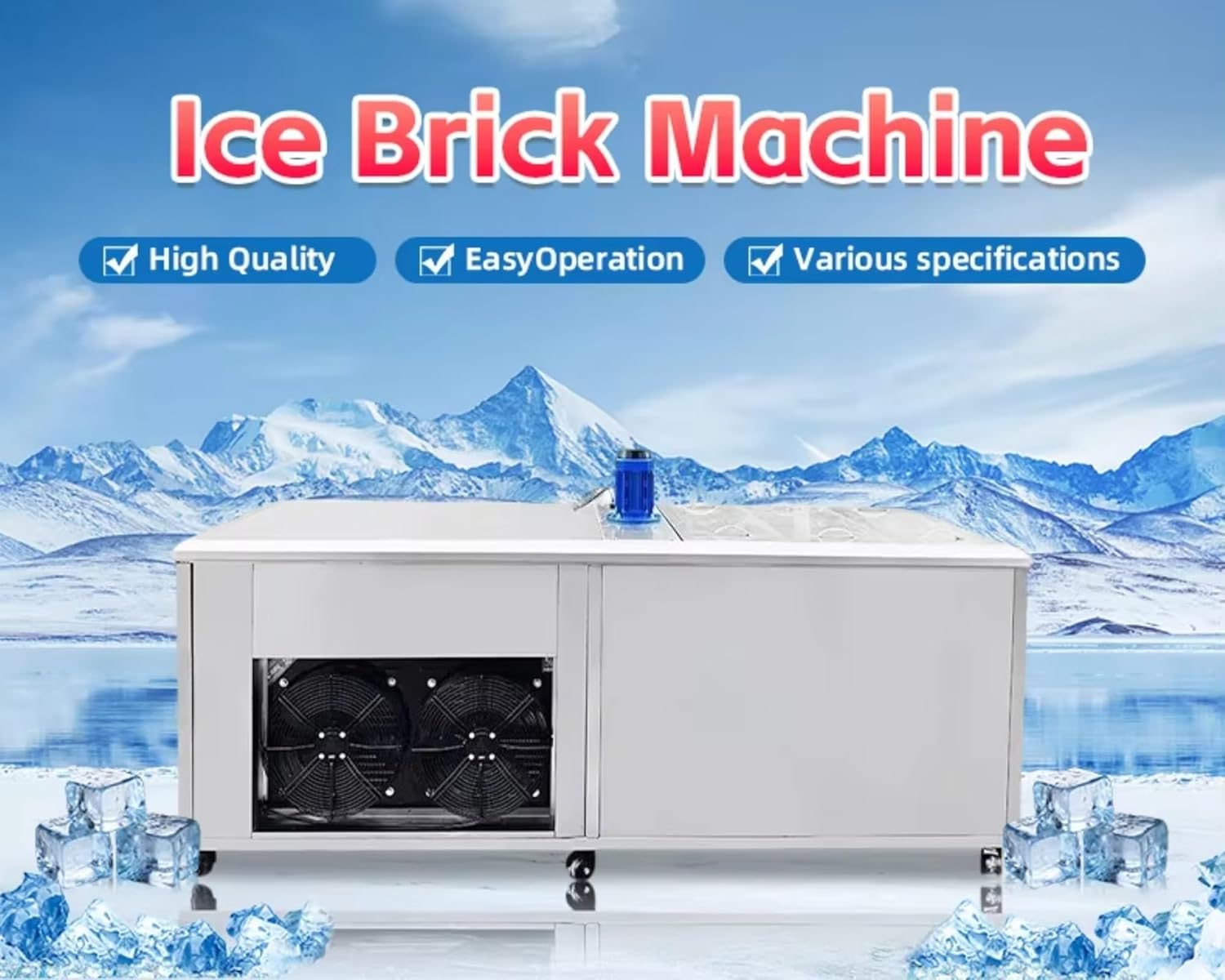 Professional Ice Block Maker Designed for Busy Restaurants and Cafes, Produces Uniform Ice Bricks for Drinks, Displays, and Kitchen Applications.