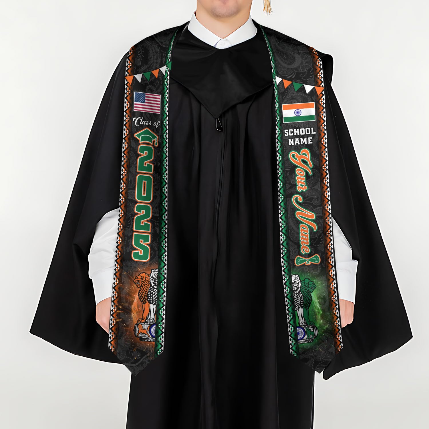 MonkeyVan Custom India Graduation Sash 2025, Personalized Indian Flag Graduation Stole, India Graduation Stole Class of 2025 S362