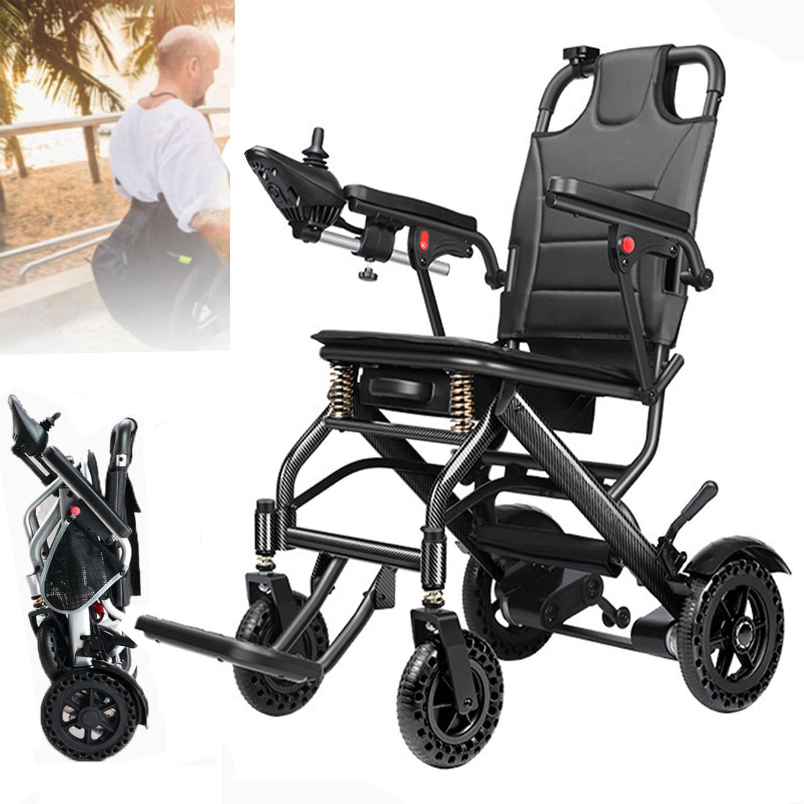 Silla de ruedas eléctrica ligera, silla de ruedas plegable compacta de aluminio para viajes y tránsito, solución de movilidad ideal para un fácil transporte