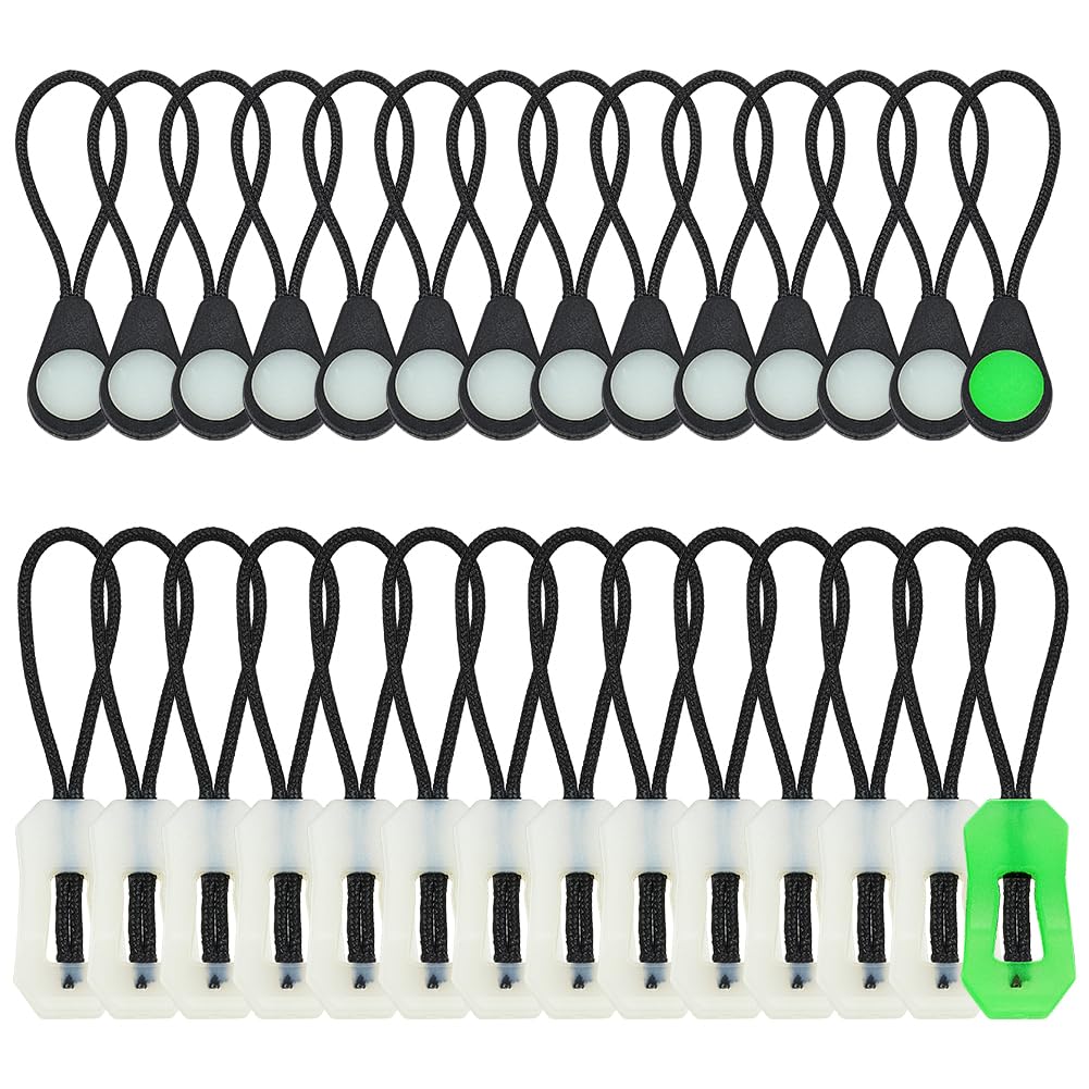 FINGERINSPIRE 28 Pcs 2 Styles Self Luminous Zipper Pulls Cord Extender Luminous Silicone Zipper Puller Head Glow in The Dark Zipper Pull for Traveling
