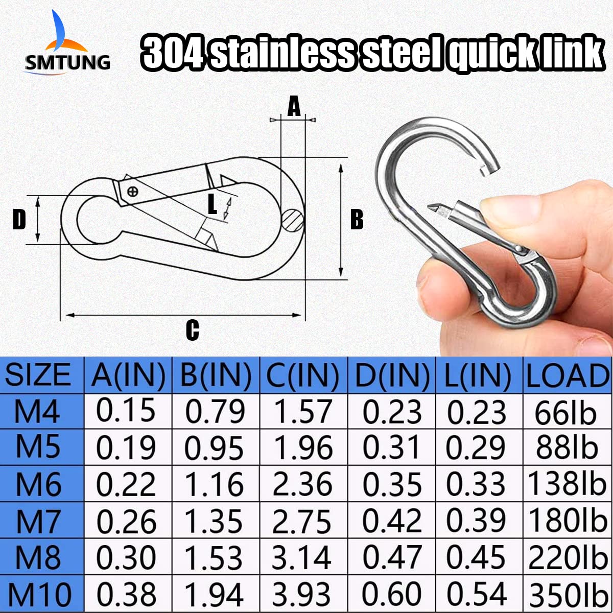 SMTUNG 10 Pcs Small 304 Stainless Steel Carabiner Quick Links Multifunctional Carabiner for Keychain?Bird Feeders?Dog Leash. (M4 Carabiner), Silver