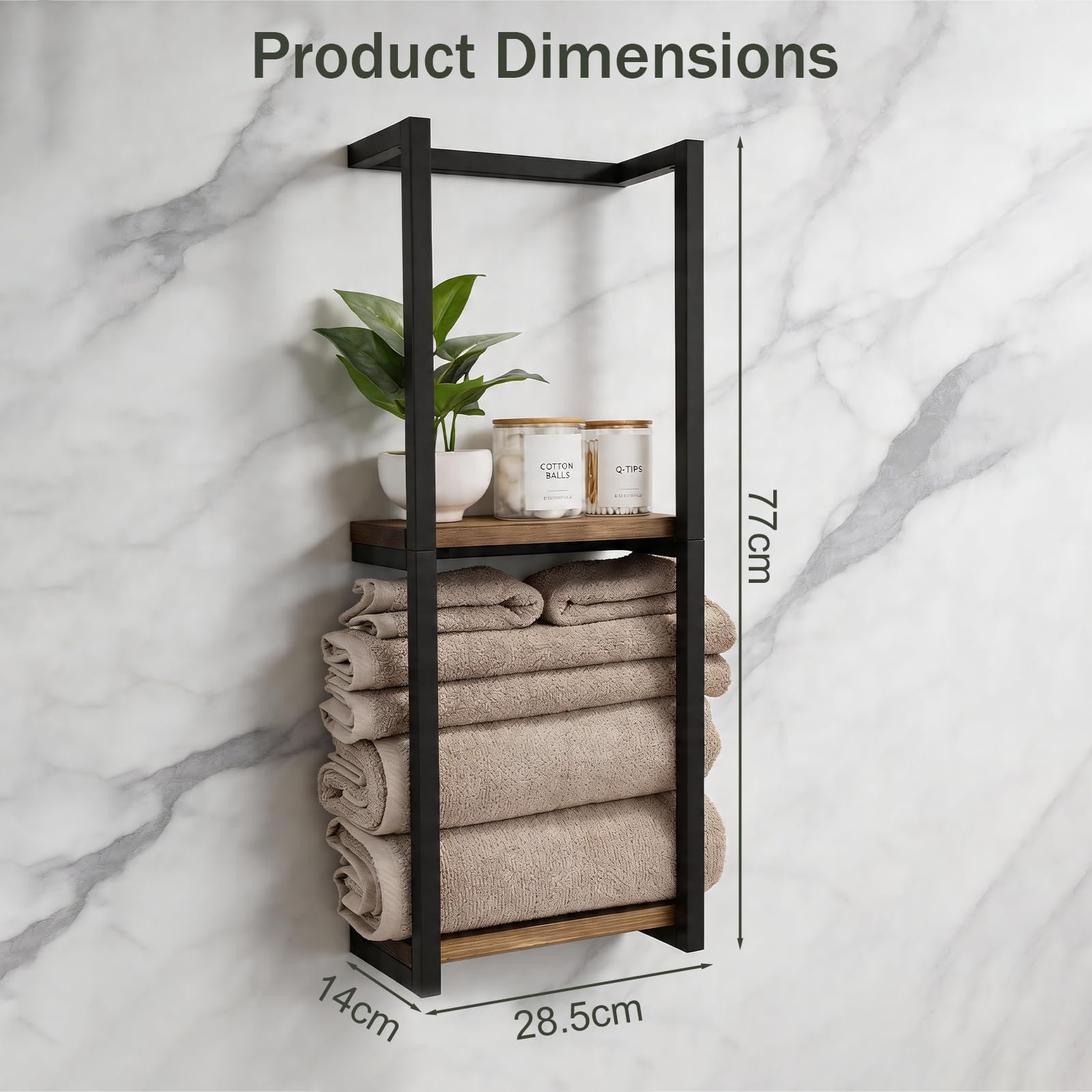 Toallero de pared para toallas de baño, toallero vertical para almacenamiento, estante de baño de metal inoxidable para hasta 8 toallas, almacenamiento de toallas para baño pequeño, color negro