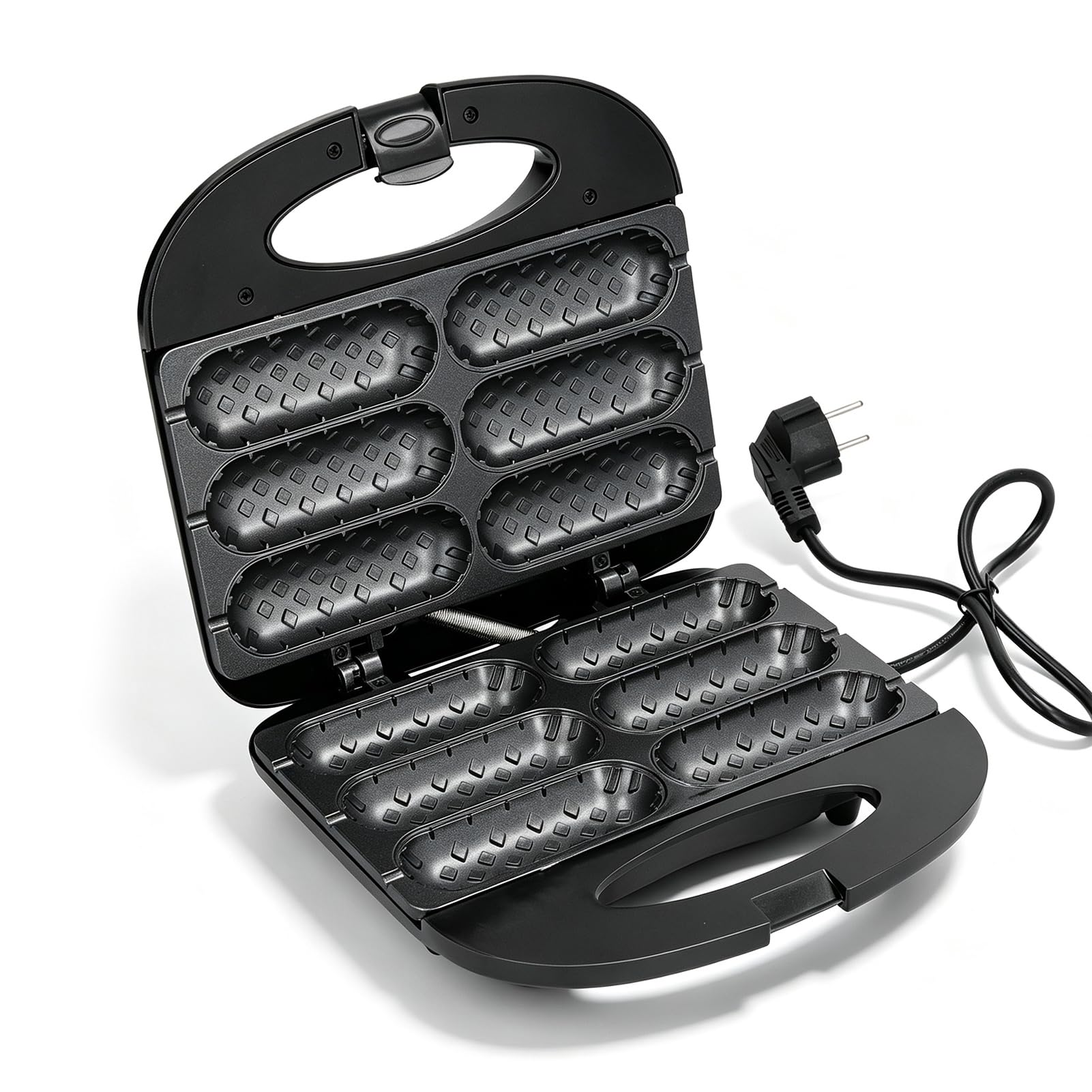Waffeleisen mit Stabform, Mini Doppelseitiger Corn Dog Waffeleisen, 6 Corn Dog Waffle Maker 750W Schnellheizung mit Antihaftbeschichtung Hot Dog Maker für Zuhause Party