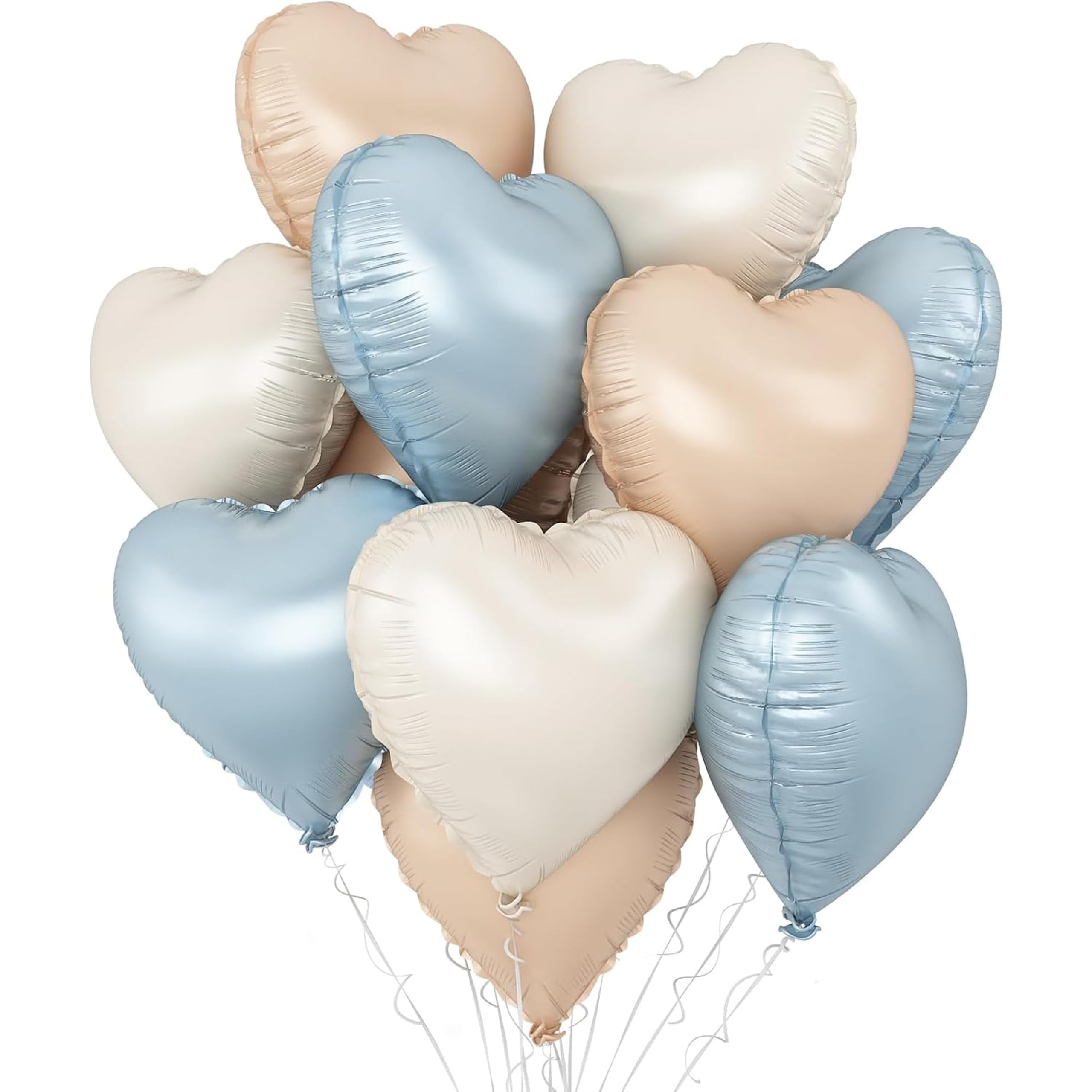 Blue Cream Heart Foil Balloon, 18 Inch 12Pcs Baby Blue Beige Nude Heart Shaped Foil Balloons Birthday Party Anniversary Valentine's Day Wedding Bridal Gender Reveal Decorations