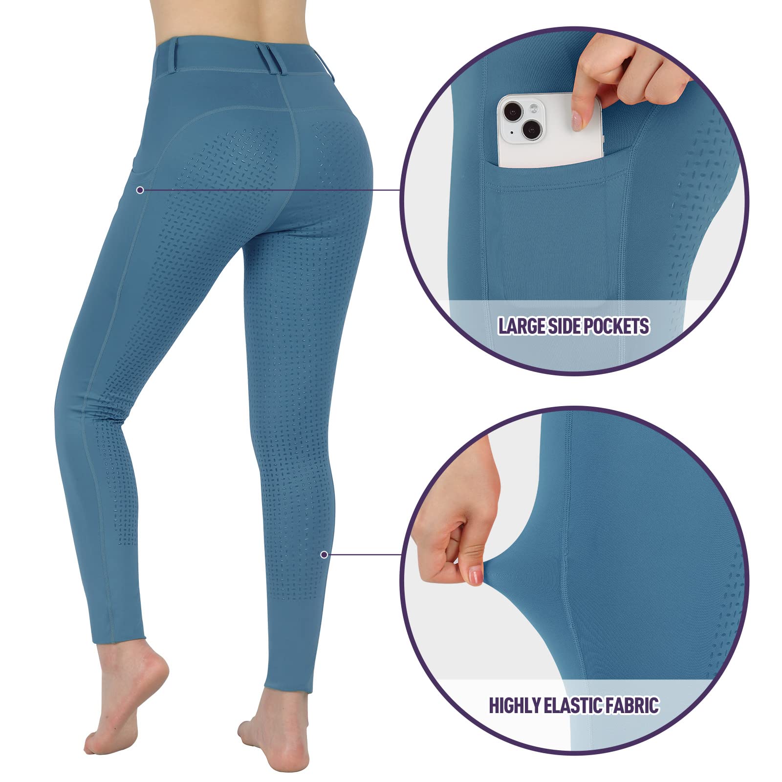 beroy Pantalones de equitación para niñas, pantalones de equitación para niños, con bolsillos de silicona