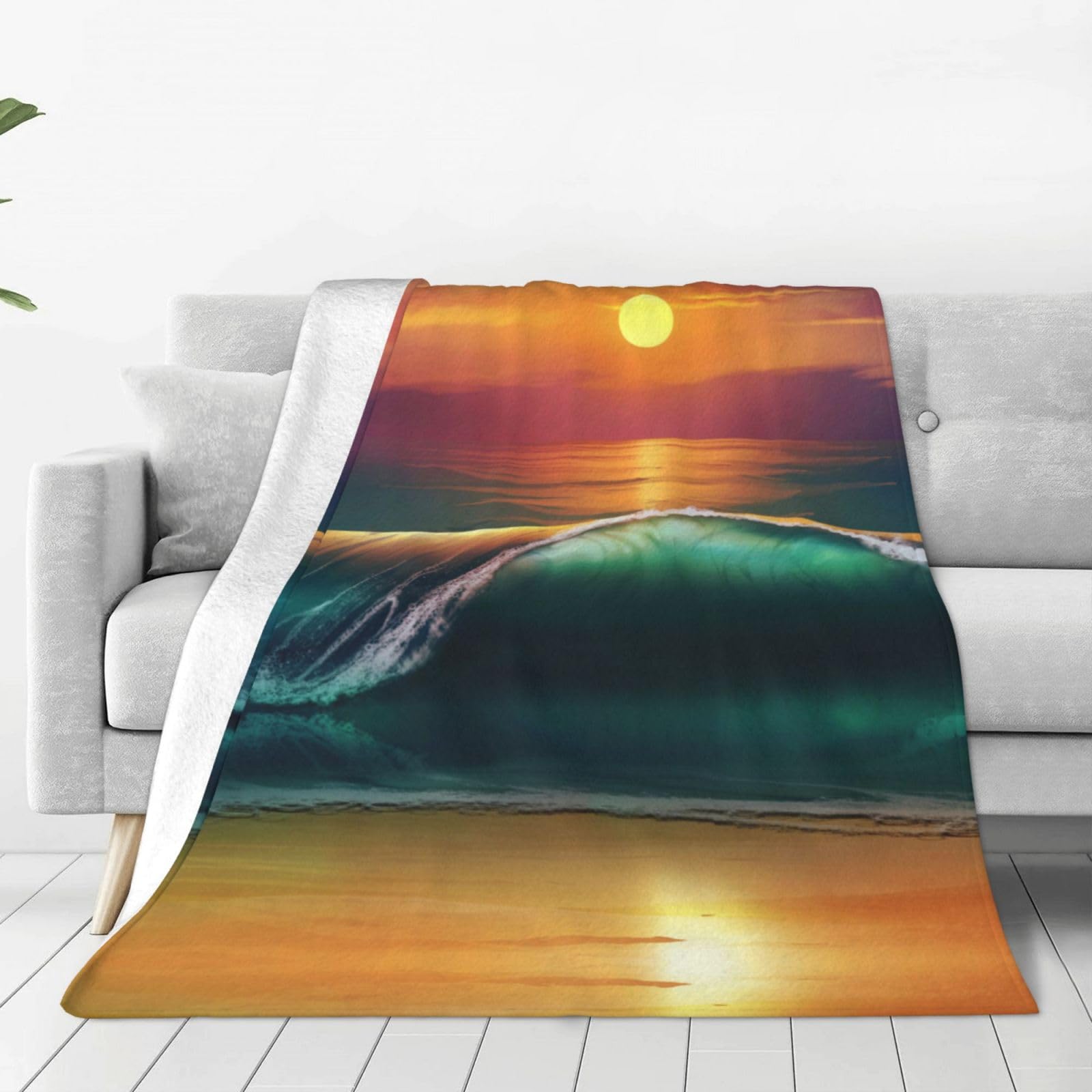 Couverture chaude lit flanelle douce avec motif coucher de soleil 127x101