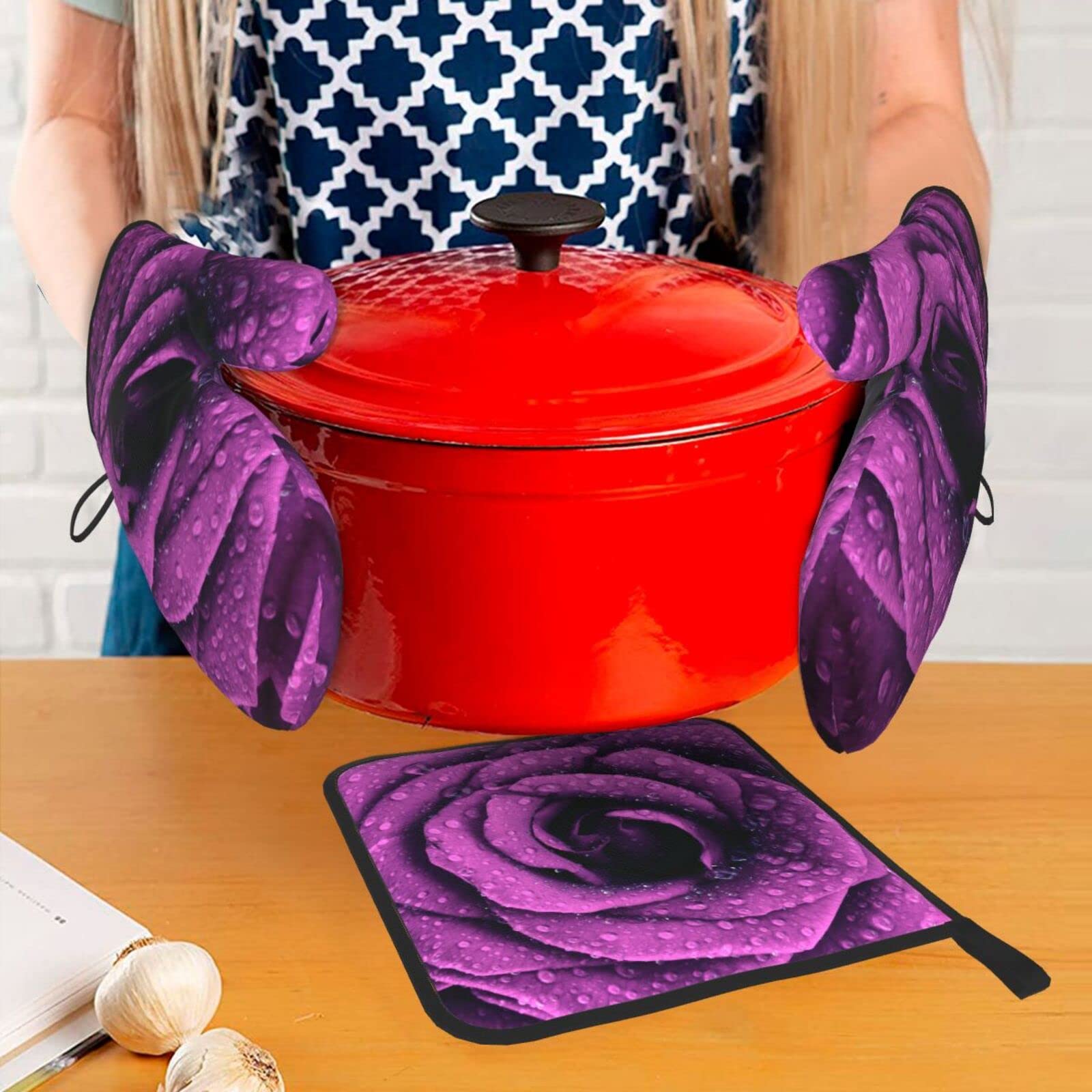 Guanti Da Forno 2 Pezzi - Resistente Al Calore - Cotone E Silicone Antiscivolo - Per Grill E Cucina (Rosso) - Foto 3