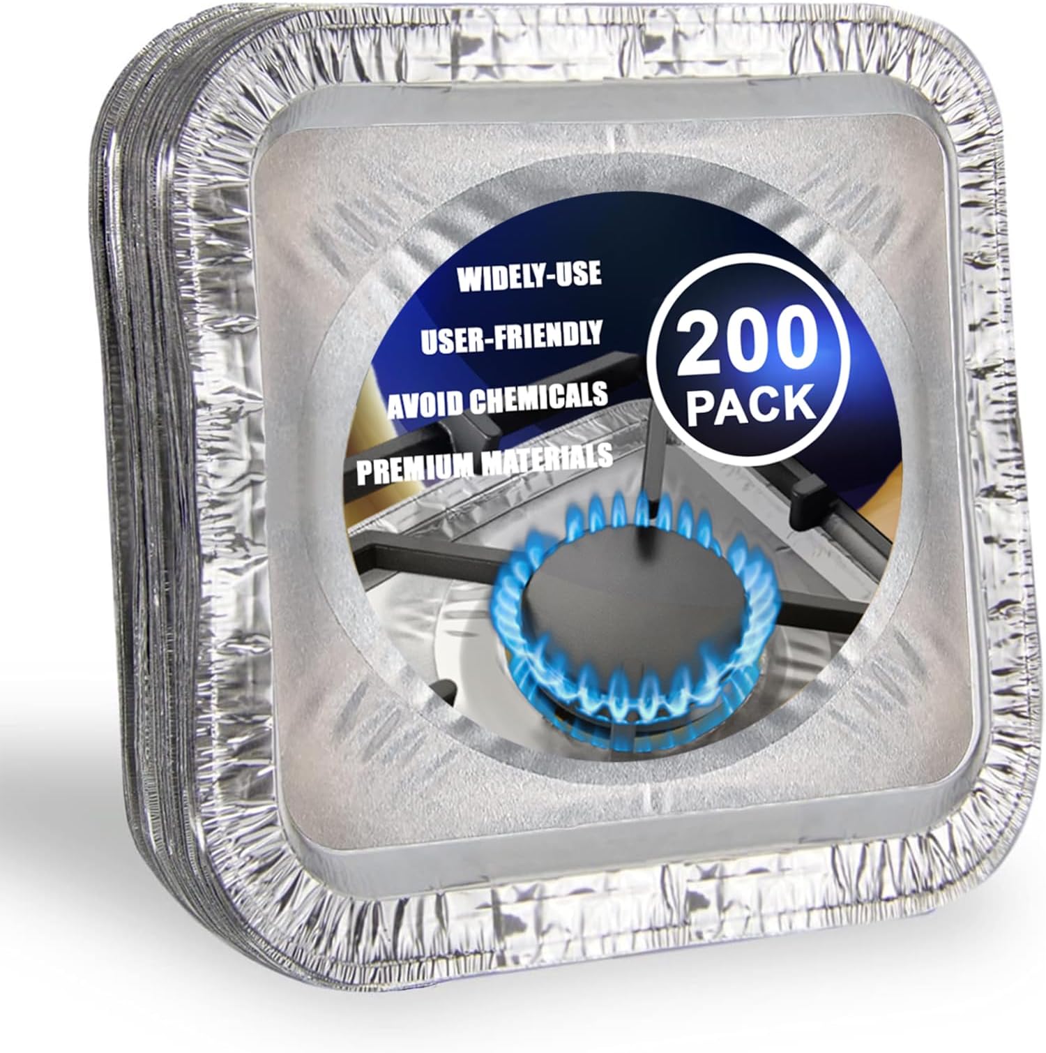 FMP Brands 200 Pack 9 Inch Square Stove Burner Covers for Gas & Electric Stove Top, Disposable Aluminum Foil Stove Burner Liners, Stove Top Cover for Electric & Gas Burners, Keep Range Stove Clean