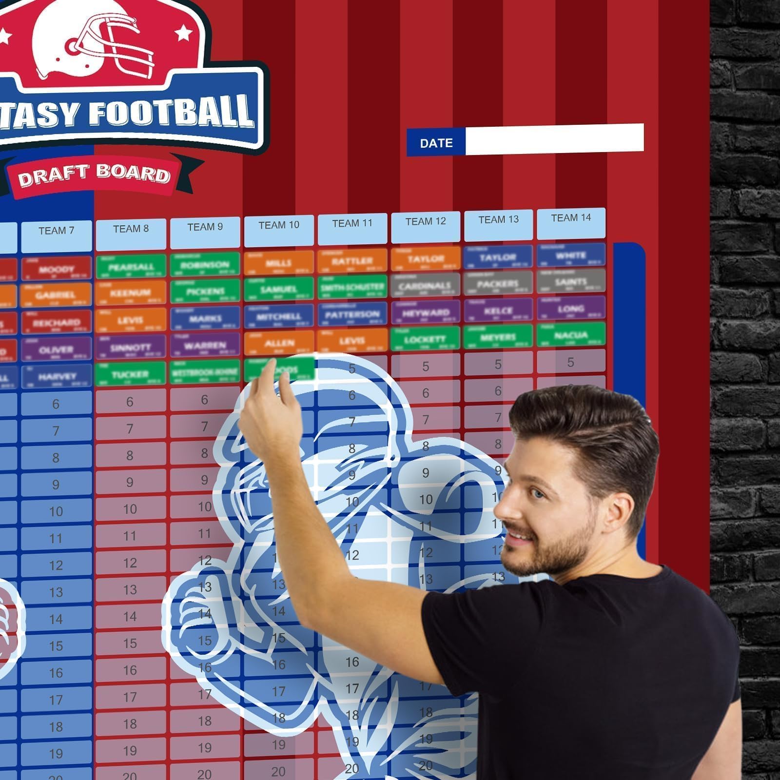 Happy Aplenty 2026 Fantasy Football Draft Board Kit, 14 Teams x 20 Runden, extra großes 15 x 100 cm Draft Board mit aktualisierten 600+ Spieler-Aufklebern, Blanko-Etiketten & Saisonplan 2026-2027
