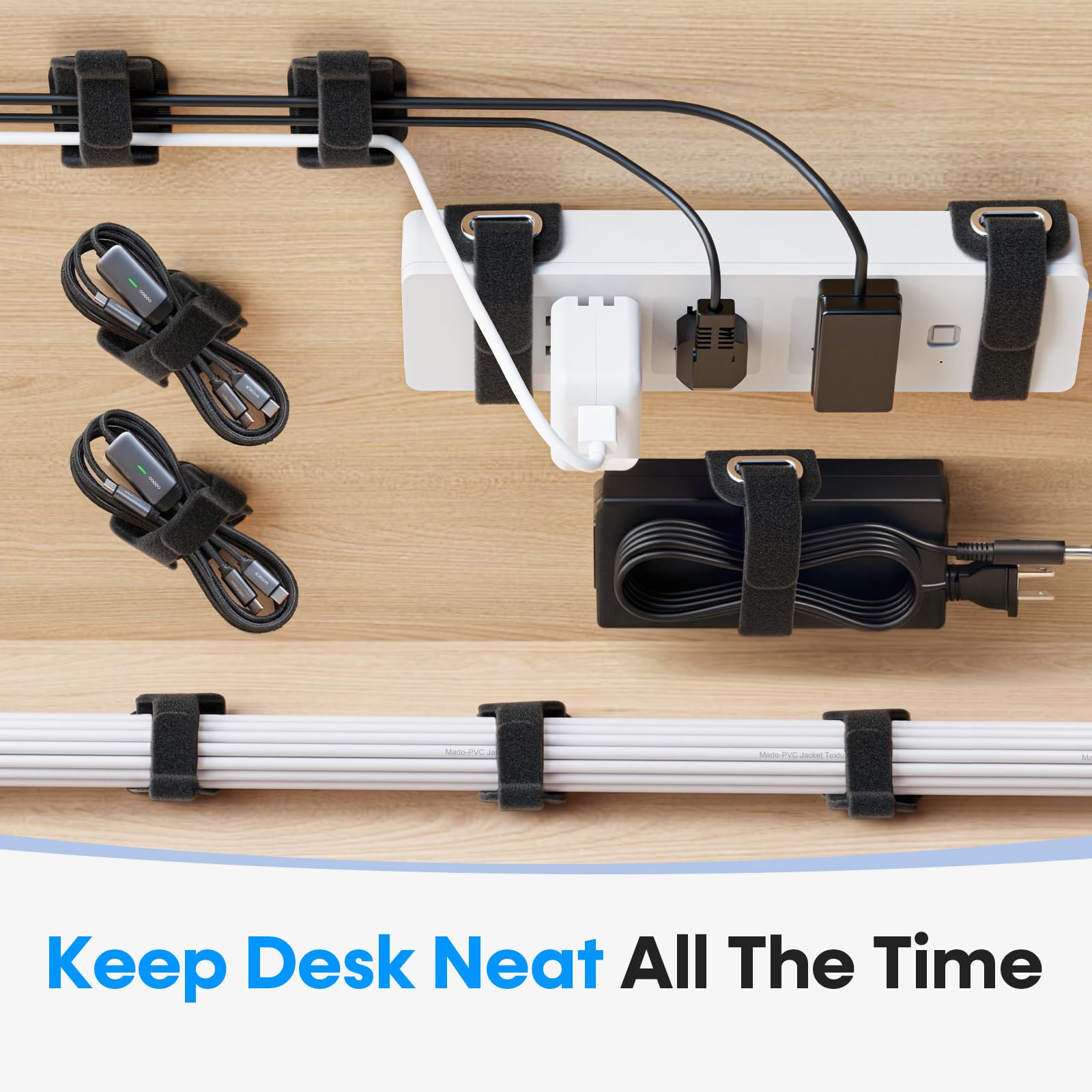 Organizador Cables Escritorio, 【Compatible con Todas Las regletas】 Soporte de Cables para Grandes Haces de cablescon Cierre hermético, imprescindibles para la Oficina en casa, 8 Pares