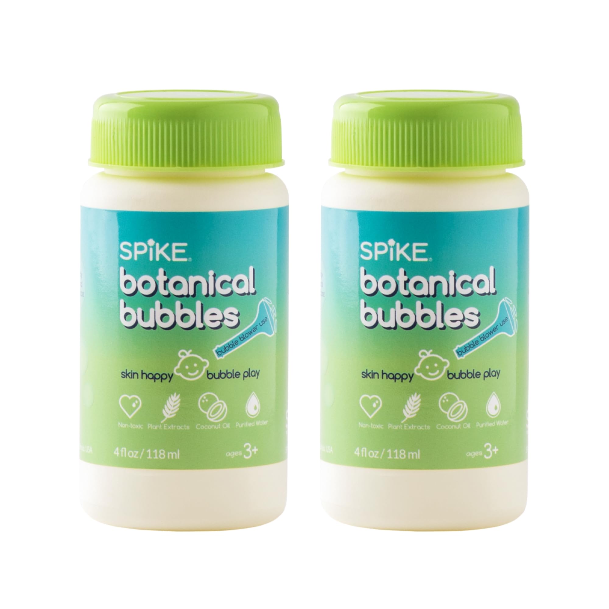 Innobaby Botanical Bubble Solution for Sensitive Skin - 2 Bottles of 4 oz Refill for Spike Blower Wand and Manual Bubble Toys - Ready to Use - Mess
