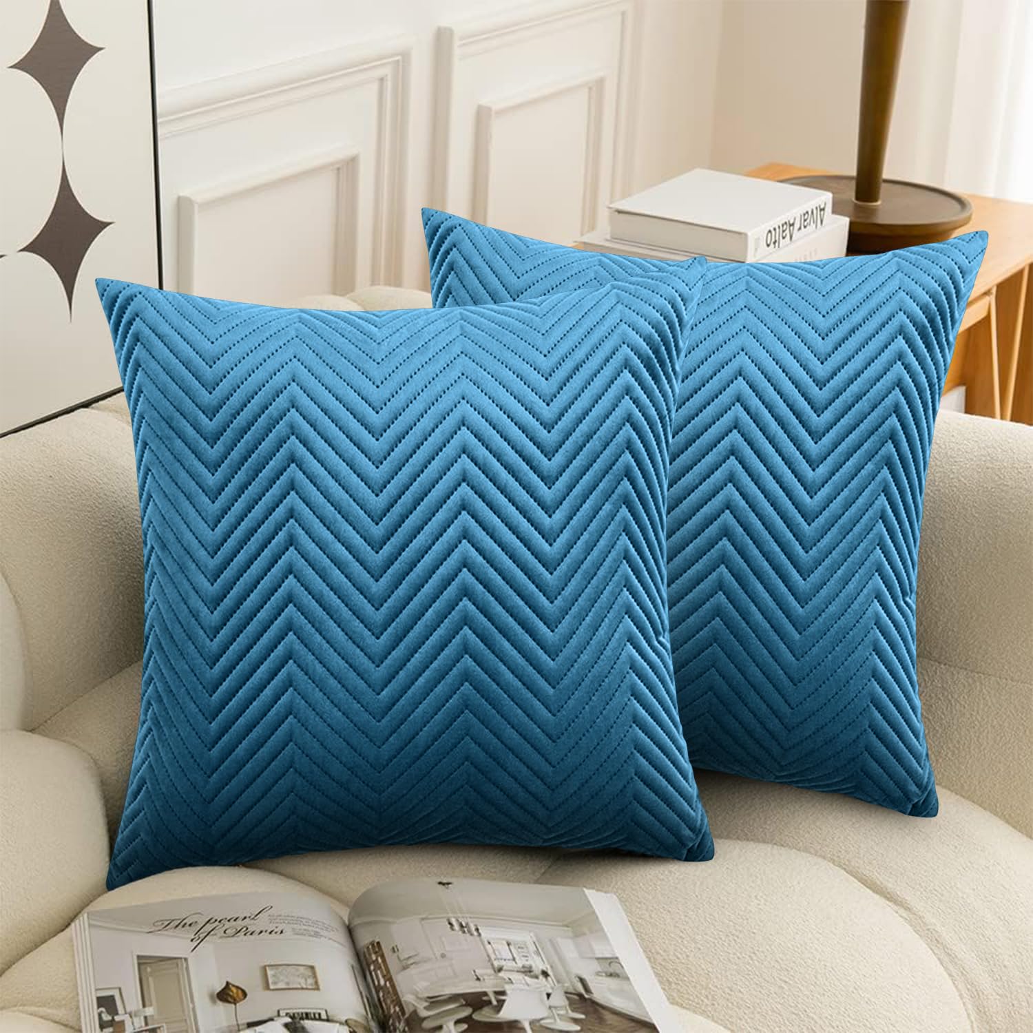 BedLooms Premium Teal Velvet Cushion Covers Set of 2 (45x45 cm / 18x18 Inch), Soft Ultrasonic Stitch, Hidden Zipper - Image 2