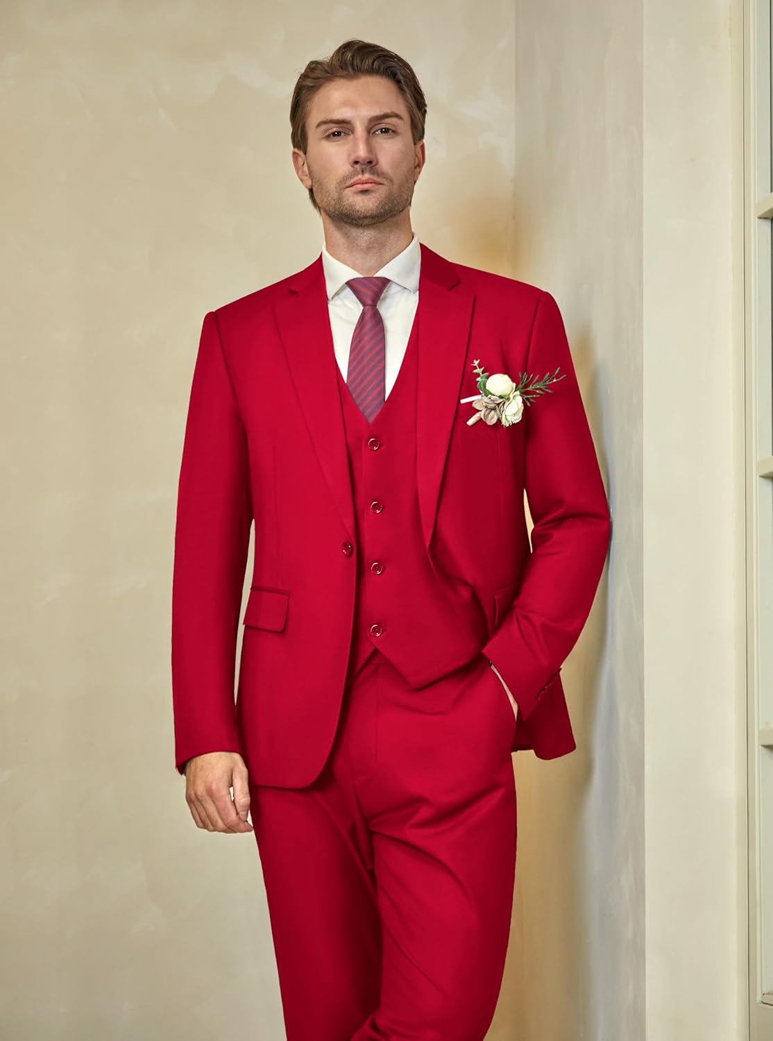 WULFUL Men’s Slim Fit Suit One Button 3-Piece Blazer Dress Business Wedding... - Picture 251 of 257