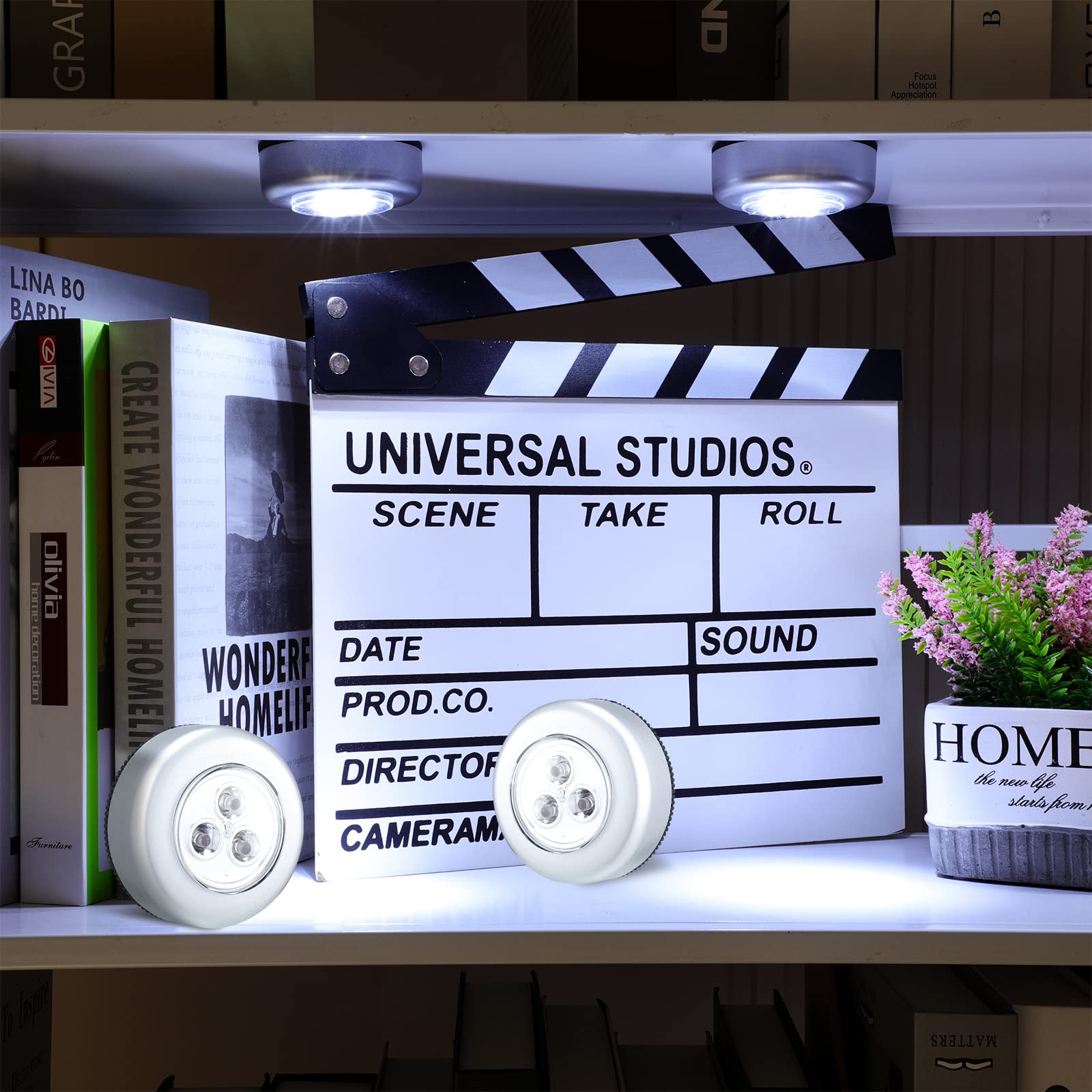 Hoolerry 40 Pieces LED Push Lights Wireless Battery Operated Tap Lights Battery Powered Lamp Stick on Lights Touch Light LED Night Puck Lights for Closet, Batteries Not Included (Silver-Cool White)