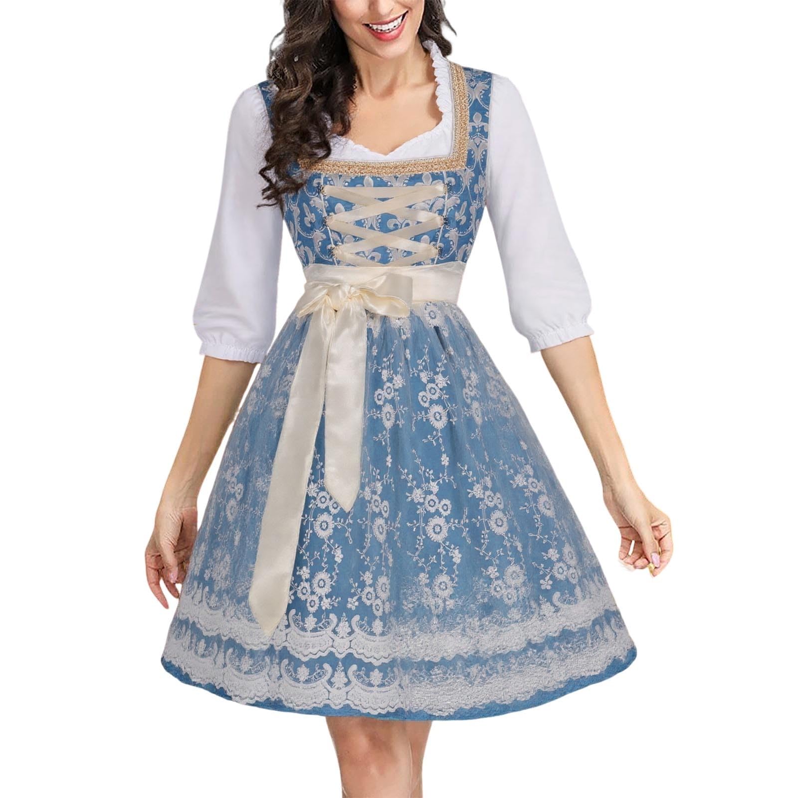Dirndl Schürze Lang Gothic-T-Shirt-Kleid Für Frauen Weinrot Trachtenkleid Mit Dirndlbluse Trachtenrock Kleid 3 Teilig Fürs Oktoberfest