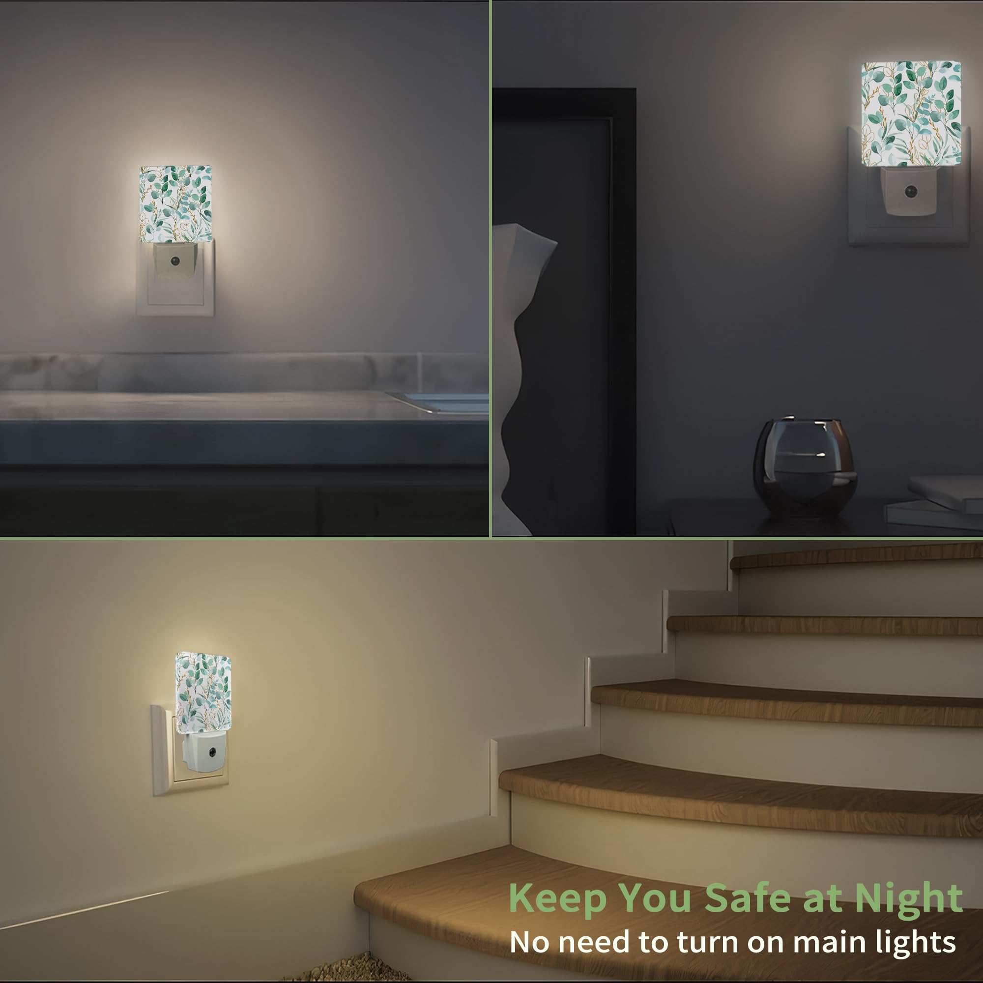 ZTHLL Eucalyptus Green Leaf Night Light Night Light Plug into Wall with Dusk to Dawn Sensor LED Lamp — view 7