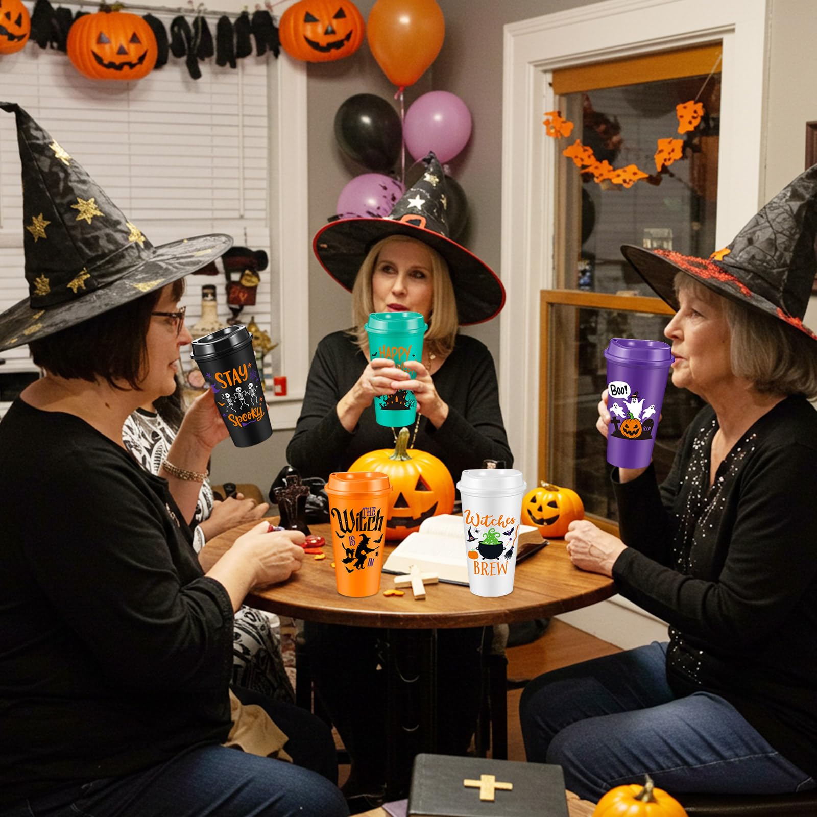 Chuangdi Halloween-Becher aus Kunststoff mit Deckel, wiederverwendbare Kunststoffbecher, gruselige Becher, Großpackung für Kinder und Erwachsene, Halloween, Party, Geburtstag, 30 Stück