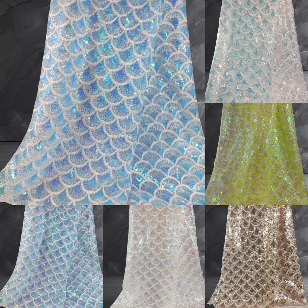 Syrenka, cekiny, materiał o szerokości 130 cm, materiał opalizujący, błyszczący materiał rybny, cekiny, materiał dekoracyjny do szycia, szampana