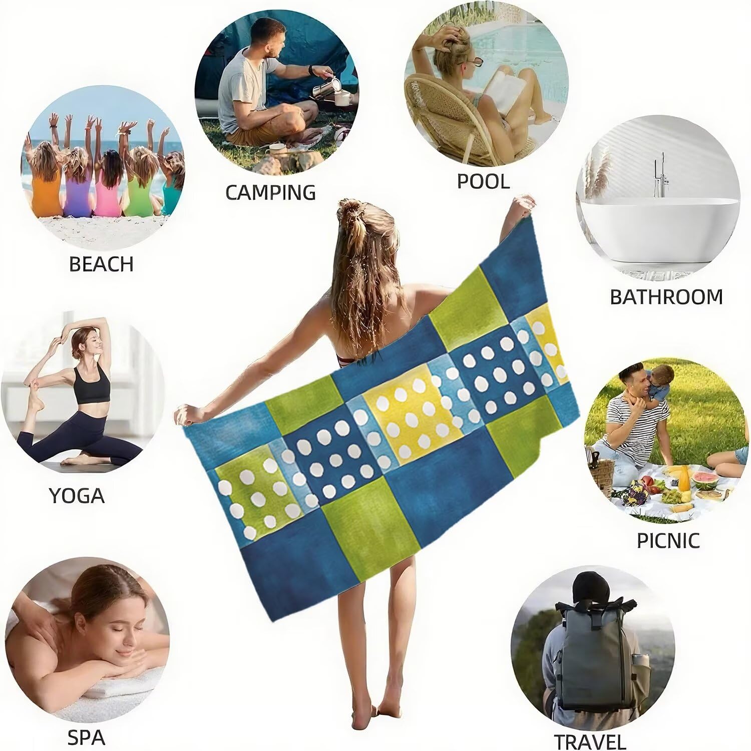 Toalla Playa Grande 160x220 Toalla Playa Microfibra, Ligera Secado Rápido, Sin Arena Portátil Toallas para Viajes, Hombre, Mujer Toallas, para Natación, Camping, Gimnasio (Azul Geometría) p-552