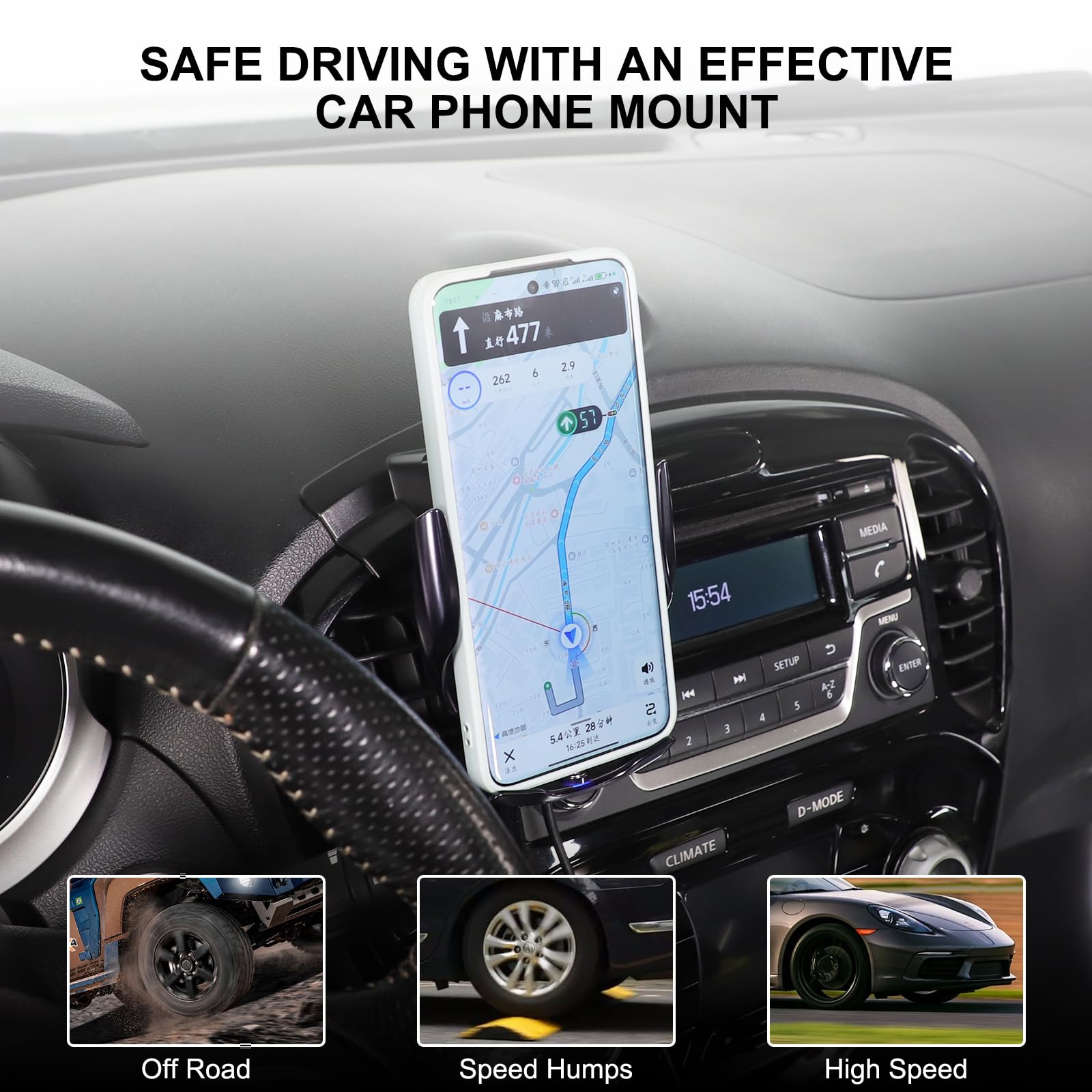 Supporto per cellulare auto, girevole a 360 gradi, compatibile con Nissan Juke (F15)/Infiniti ESQ (2011-2019), supporto universale a testa sferica con morsetto di ventilazione (sezione D)