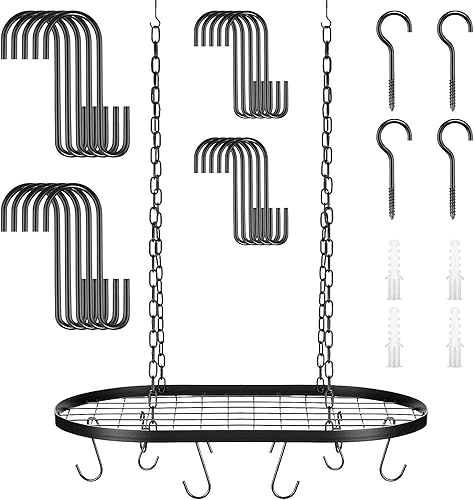 Miniatura 2 de Organizador de ollas y sartenes de 20 pulgadas con 20 ganchos en S para el hogar, restaurante, utensilios de cocina, utensilios, libros, hogar