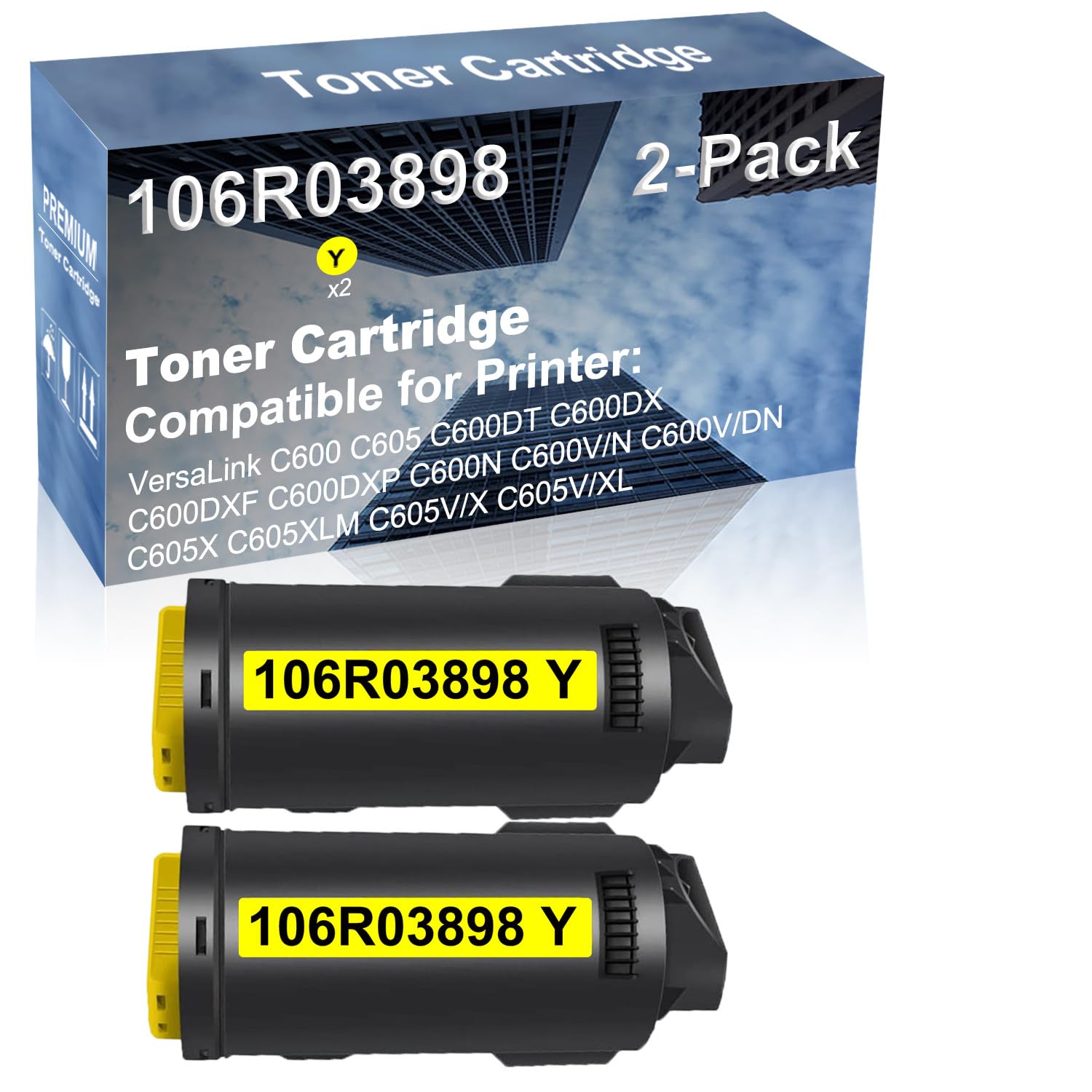 2-Pack (Yellow) Compatible High Yield 106R03898 Laser Printer Toner Cartridge Used for C605 C605X C605XLM C605V/X C605V/XL Printer