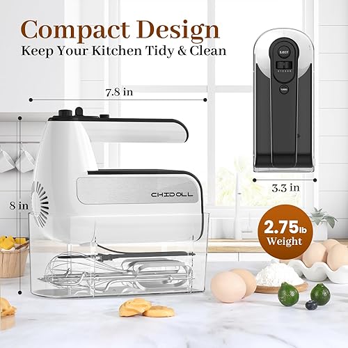 Miniatura 7 de Batidora de mano eléctrica de 5 velocidades, batidora de mano de 800 W con turbo para hornear y cocinar, mezclador de alimentos de cocina con