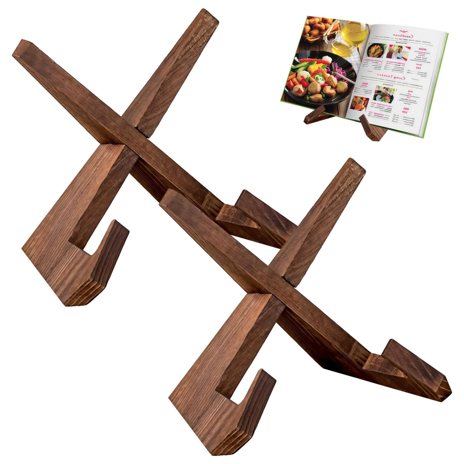 Lot de 2 supports de présentation en bois pour assiettes, porte-livre de cuisine en bois, support d’exposition, chevalet L à structure croisée pour salon et cuisine, pour recettes et menus