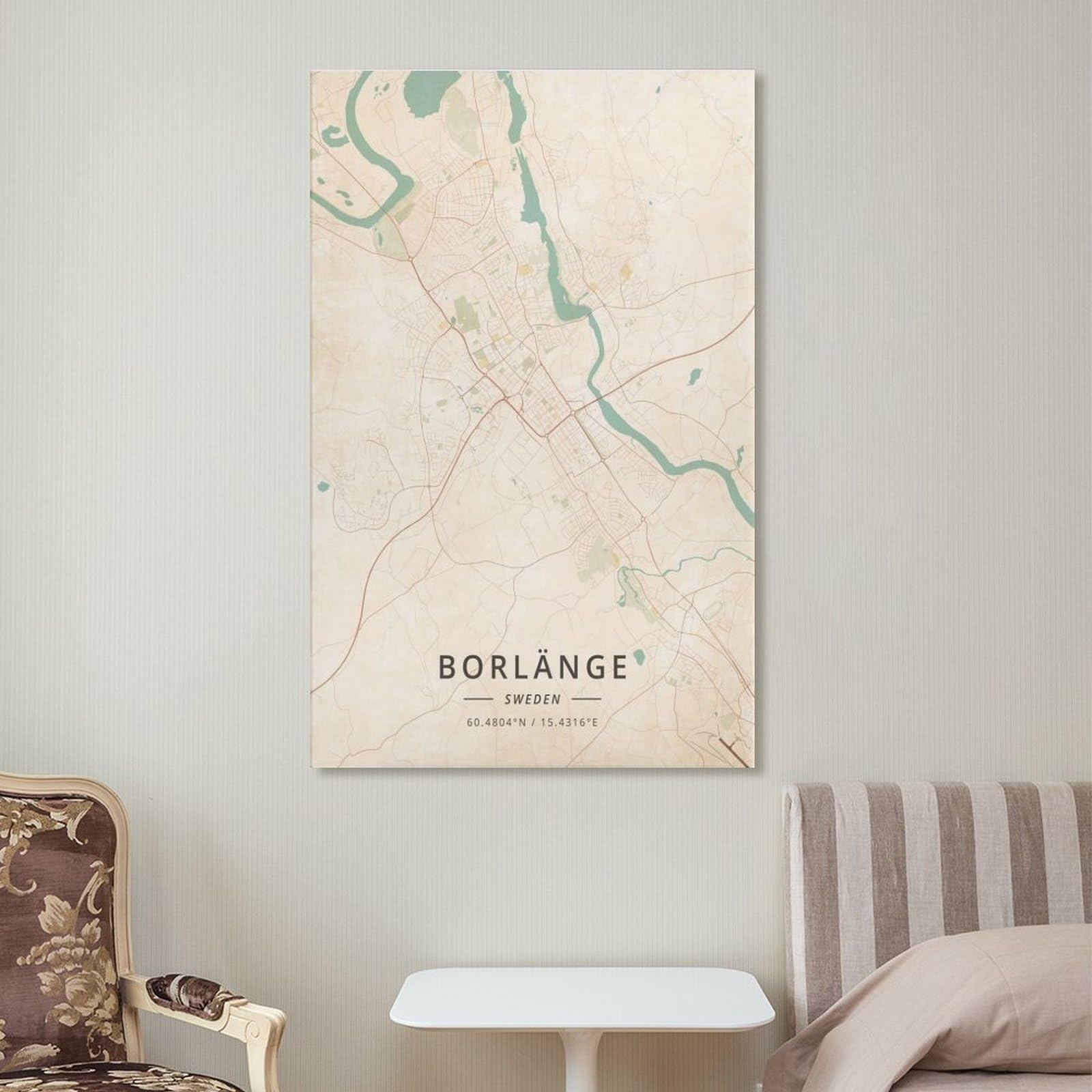 LZTEN Borlange - Poster con mappa della Svezia, stampa vintage per camera di ragazzi e adolescenti, stampa artistica da parete su tela, 50 x 75 cm
