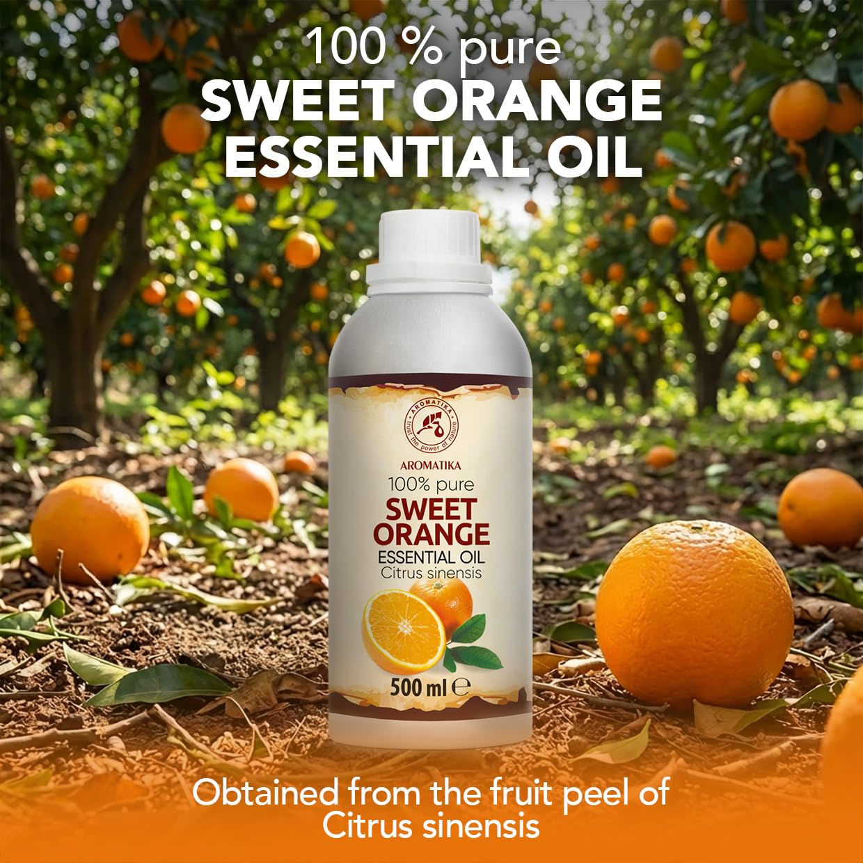 Olejek Eteryczny Ze Słodkiej Pomarańczy 500 ml - Citrus Sinensis - Olejek Pomarańczowy do Dyfuzora - Zapach Cytrusów - Aromaterapia - Świece Zapachowe - Mydła - Odświeżanie Powietrza