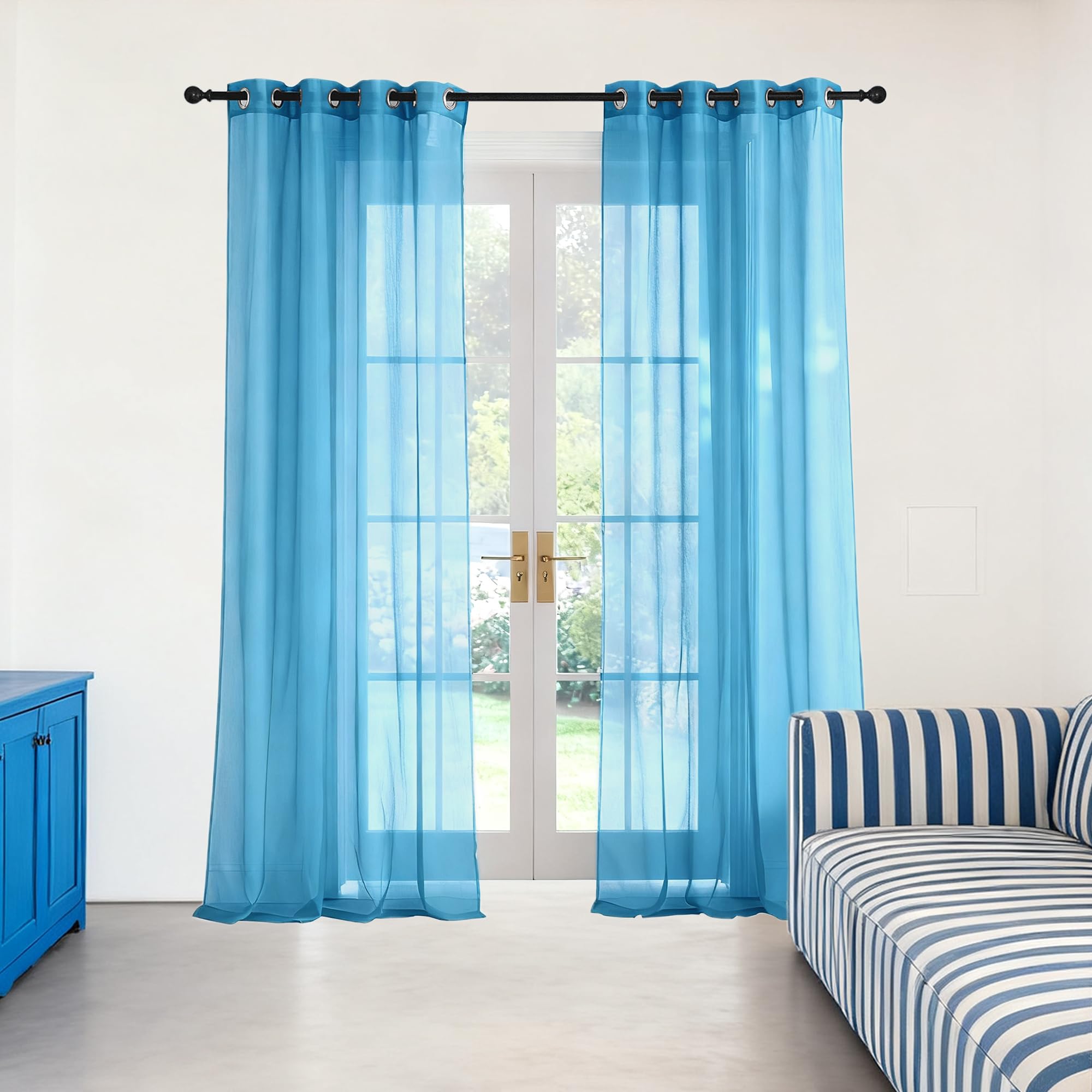 Cortina Translúcida Visillos 240 x 275 cm Translucida Visillos Cortinas Habitacion Modernas para La Pasillos de Salon y Dormitorios de Juvenil, Azul Cielo
