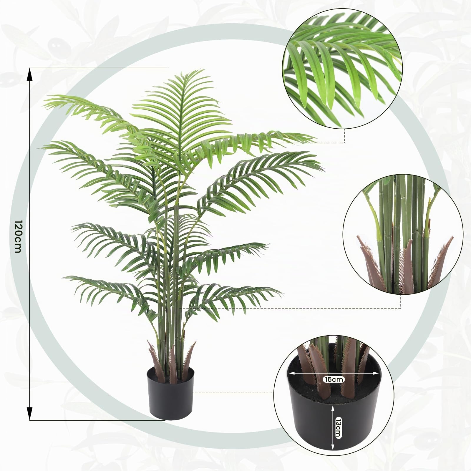 YOLEO Grandes Plantes artificielles en Pot - 120 cm - Palmier Artificiel - Décoration pour Salon, Balcon, Chambre à Coucher, Bureau