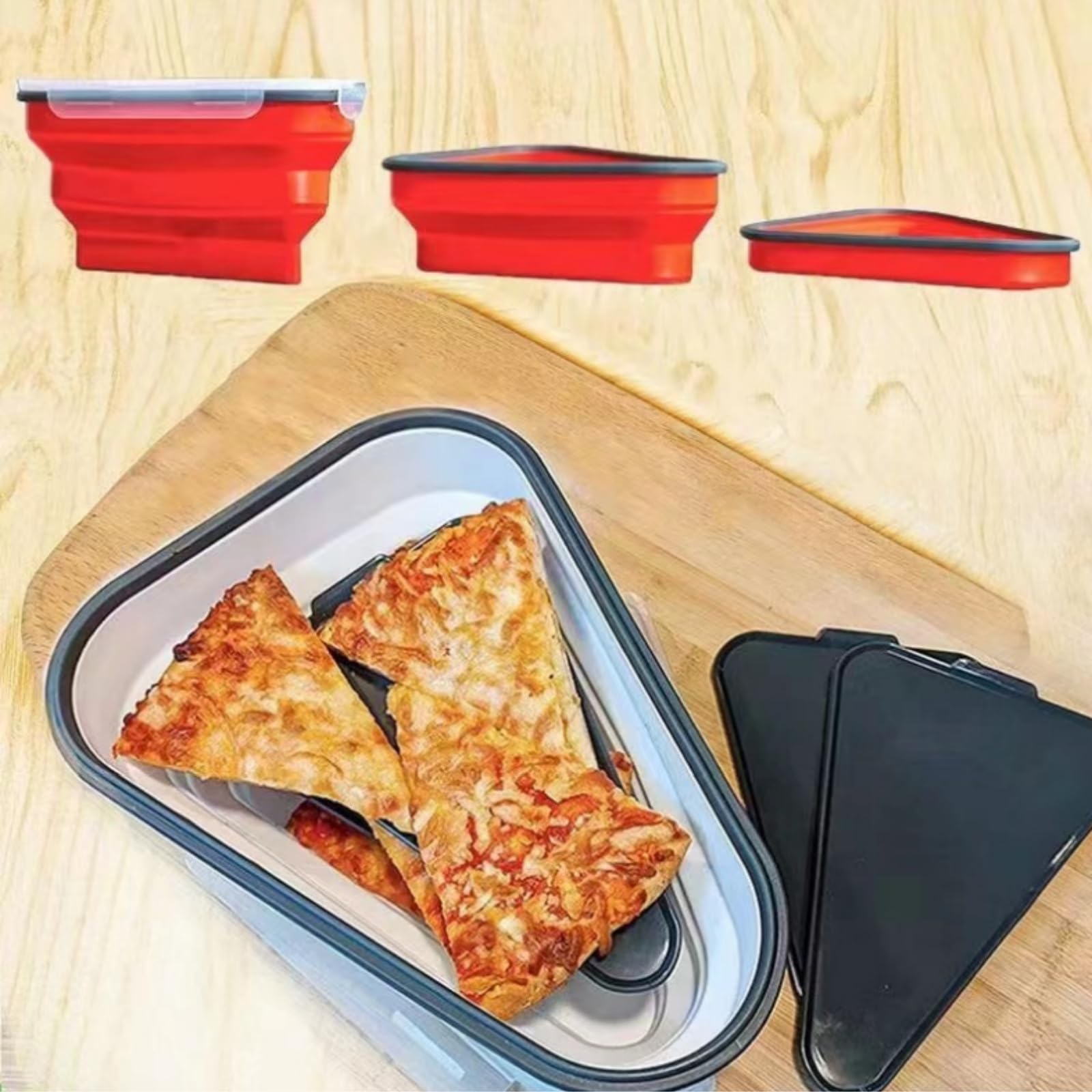 Pizzabox in silicone riutilizzabile pieghevole triangolare 25,2 cm x 19,2 cm x 10 cm