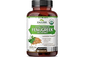 Zazzee USDA Organic Fenugreek 30:1 Extract, 6000 mg Strength, 120 Vegan Capsules