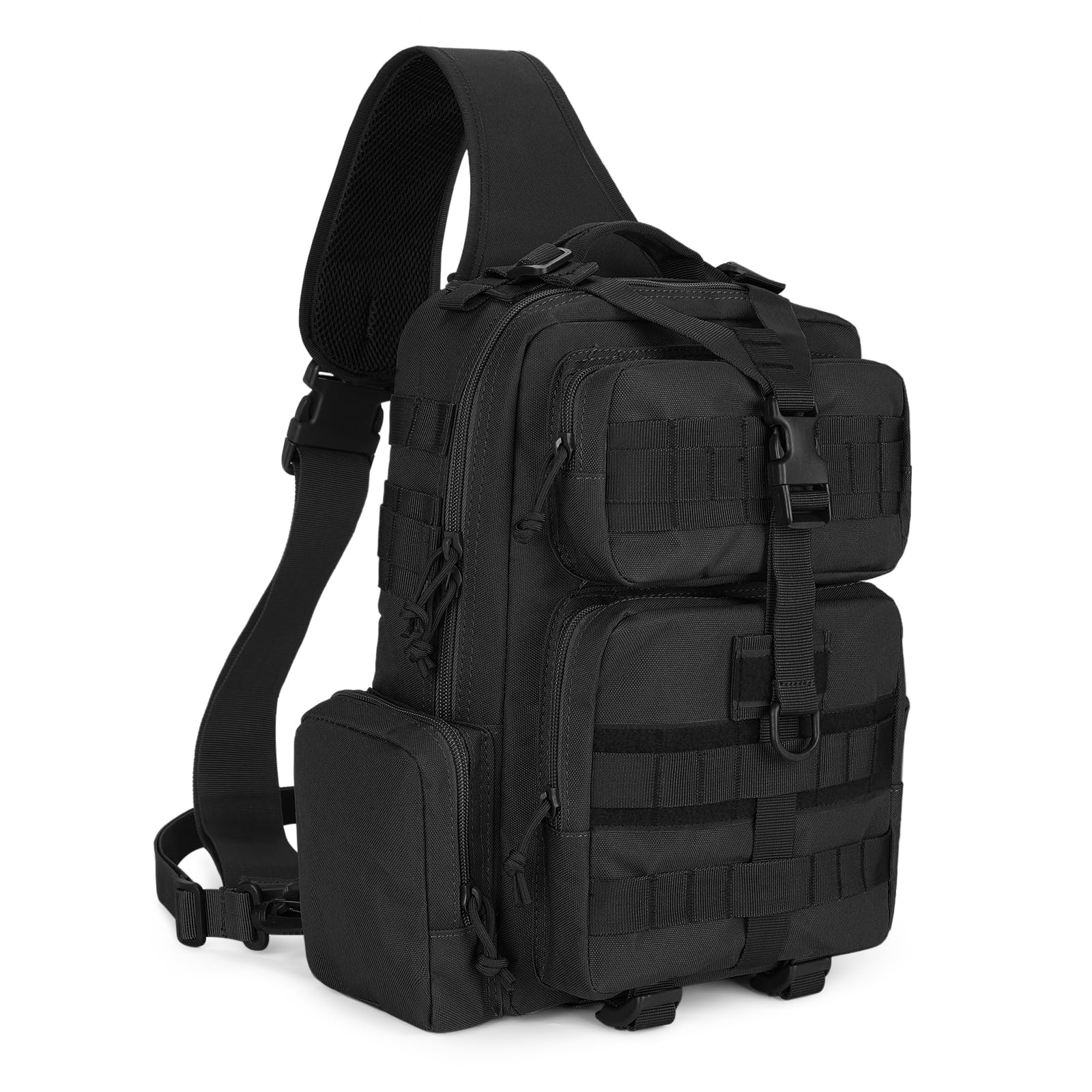 CamGo Large Tactical Shoulder Bag Large Molle Sling Backpack Military One Strap Daypack for Hiking Fishing Cycling Travel (01-Black)