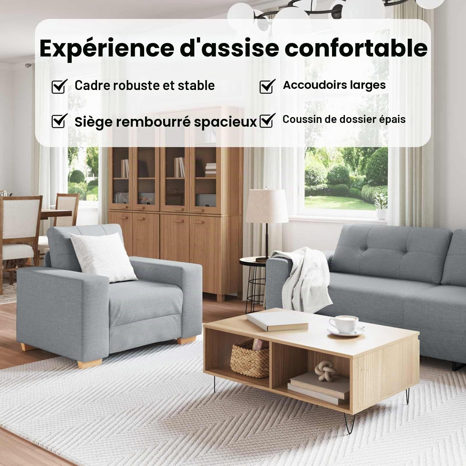 vidaXL Canapé 3 pcs Gris Clair 221 x 80 x 80 cm Tissu en Lin mélangé, Canapé en Lin Élégant, Mobilier Moderne pour Salon, Assise Stylée, Agencement Polyvalent