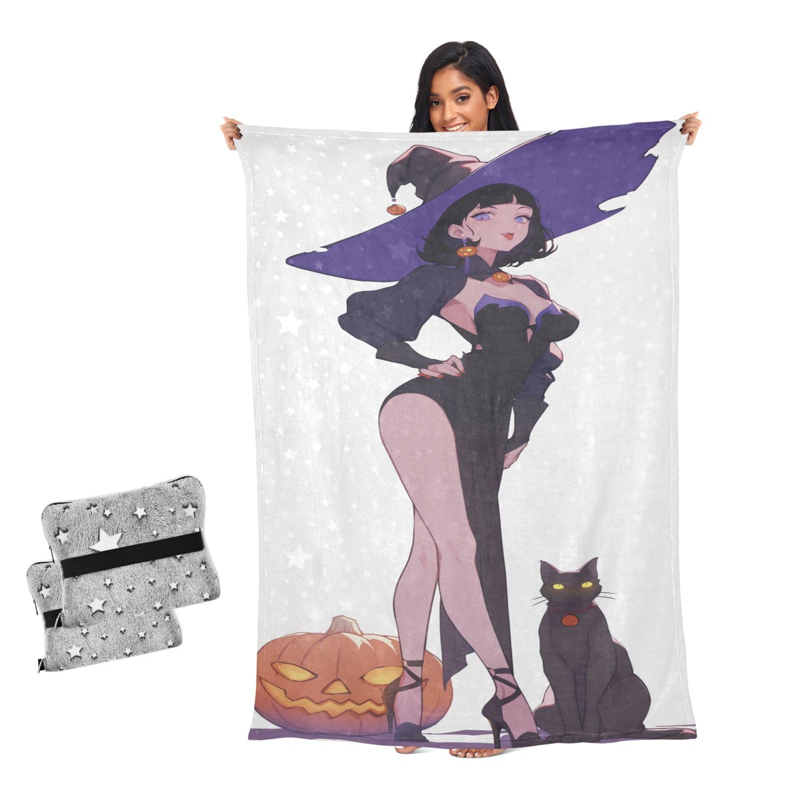 Couverture de lit Halloween motif citrouille pour soirées cocooning au salon