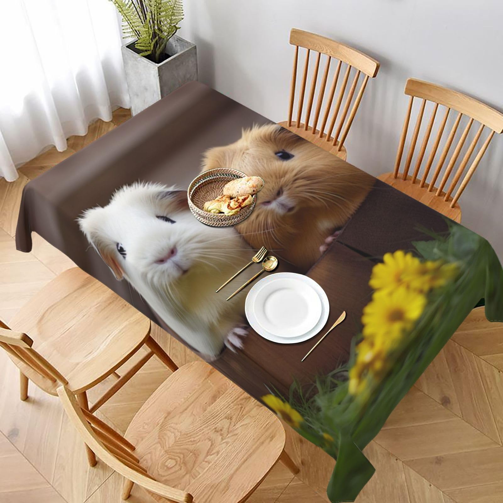 WPKJU Guinea Pigs Printed Tablecloth 60x90 in Water Resistant Table Cover Washable Rectangle Table Cloth for Dining Tables