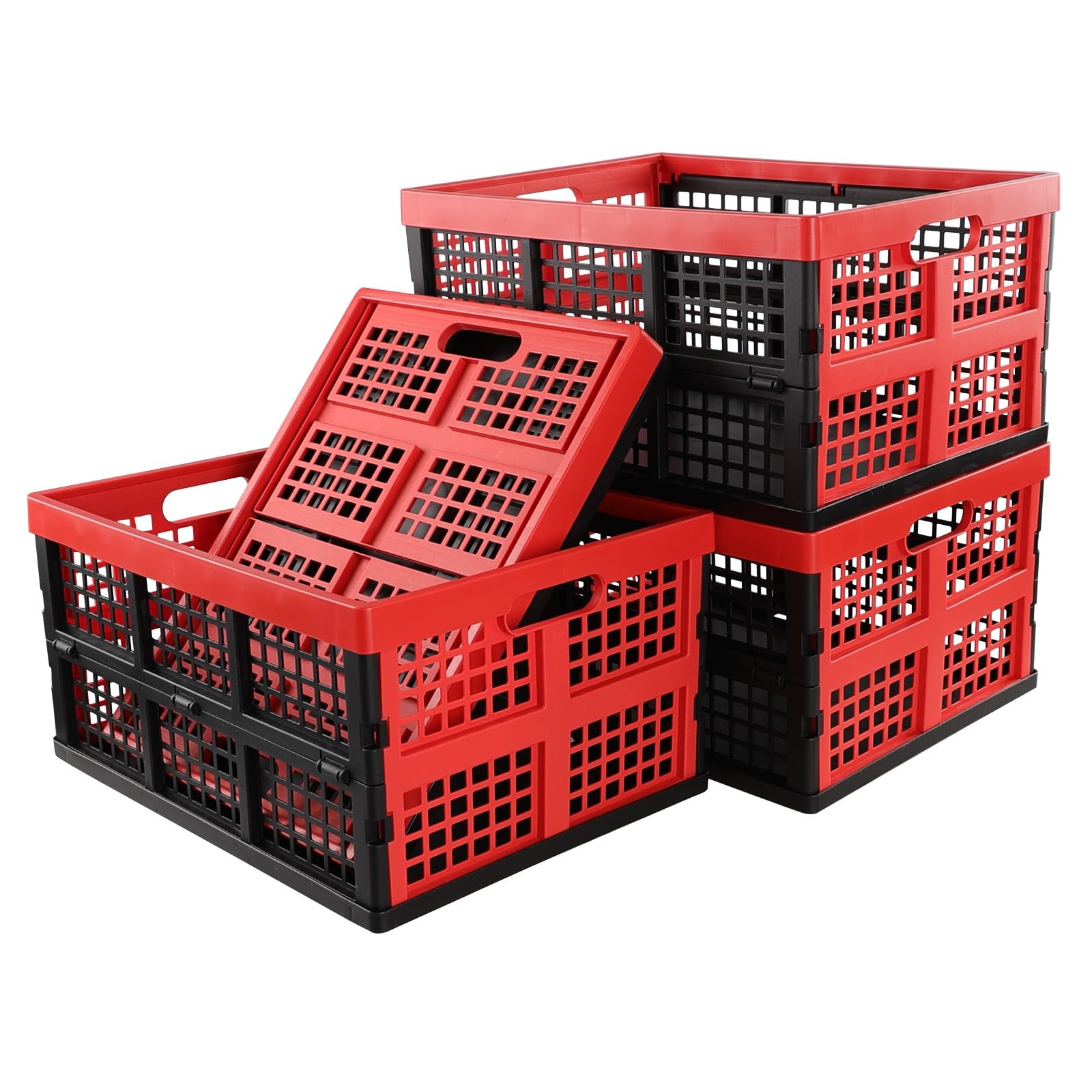 Ramddy Cassetta portaoggetti pieghevole in plastica, 32 l, confezione da 4 scatole pieghevoli per riporre oggetti