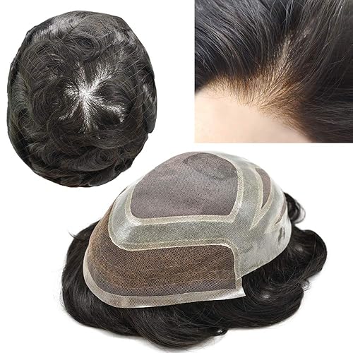 Sistema de repuesto de cabello humano tipo tupé para hombre, sistema de cabello fino mono para hombre, con revestimiento de poliuretano, para