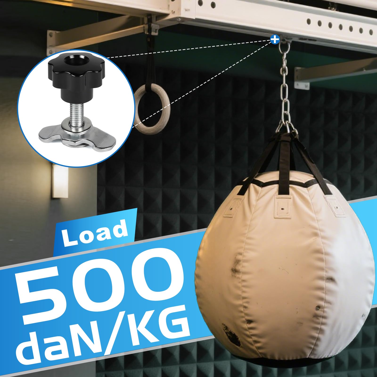 EXLECO 12X Schraubfitting Airlineschiene M8x40 Airline Fitting Airlinebeschlag Schwarz Sterngriffmutter Airlineverschraubung Zubehör Endbeschlag für Zurrschienen 500daN Verzinkt Airlineverschraubung
