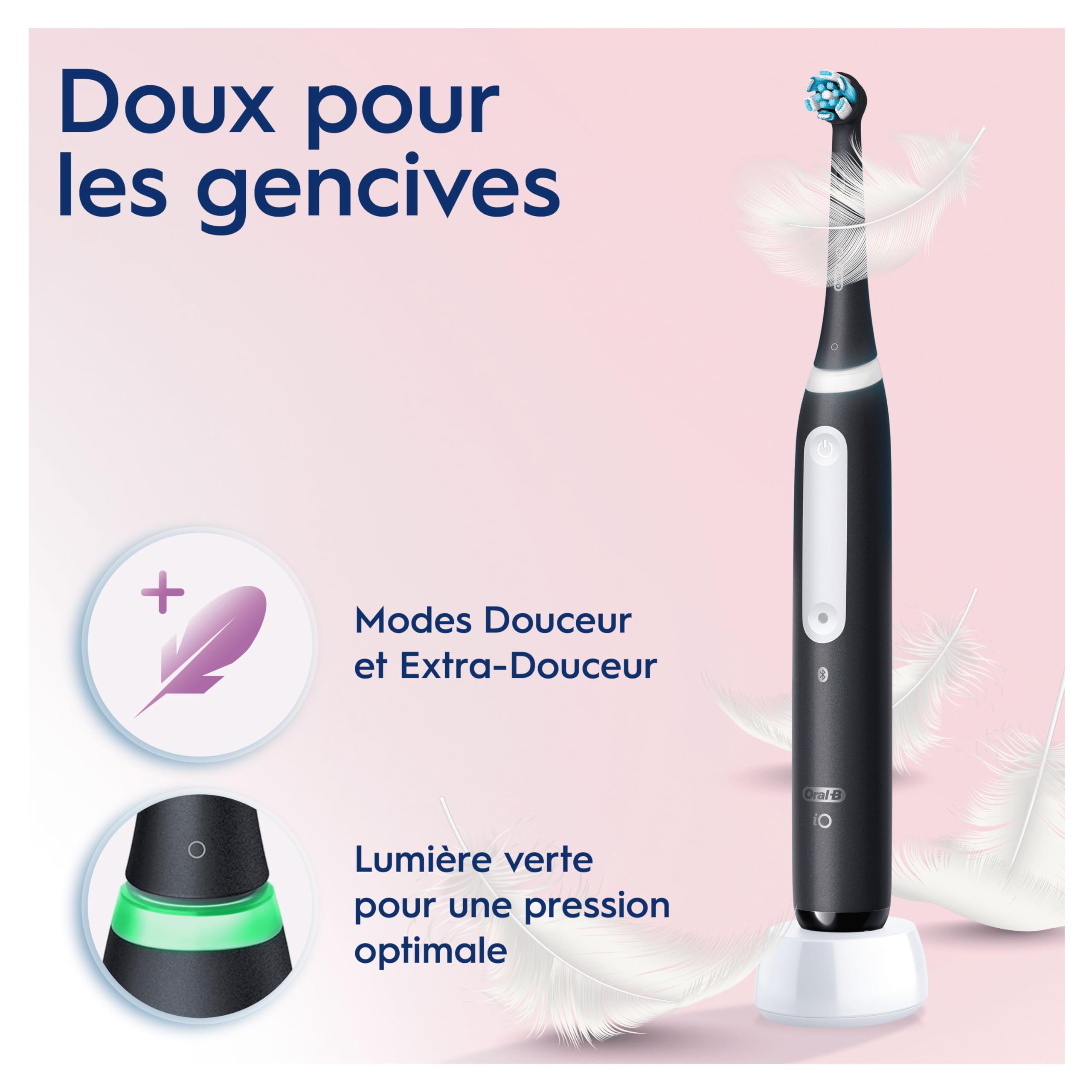 Oral-B iO 4 Brosse À Dents Électrique Noire Pour Adultes, 4 Modes De Nettoyage Avec Blancheur Et Extra Douceur Pour Protéger Les Gencives, 3 Brossettes De Recharge, 1 Chargeur, 1 Étui De Voyage