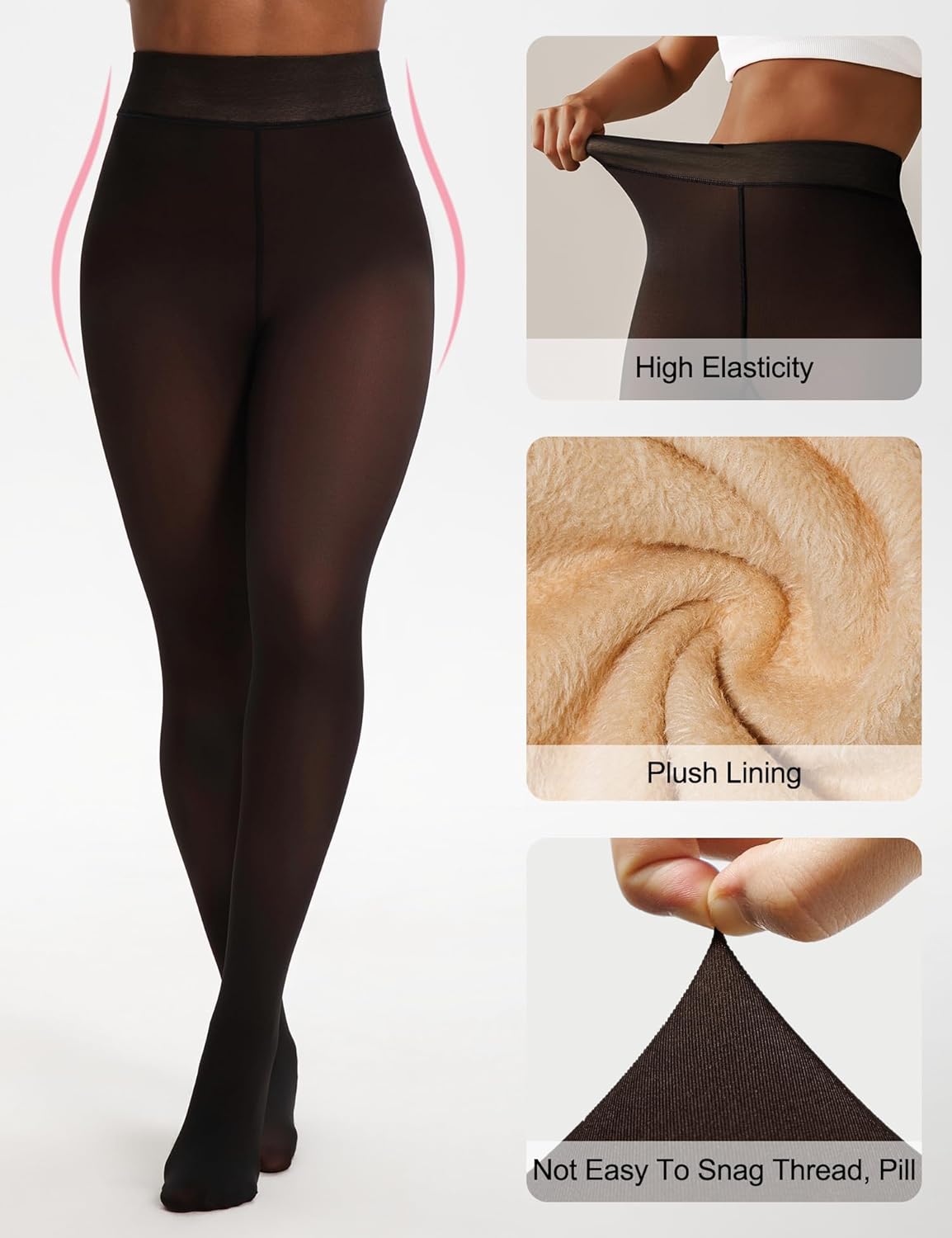 Fleece Lined Tights Women Sheer Thermal Tights Fake Faux Translucent Pantyhose Skin Color Winter Pantyhose - Image 3