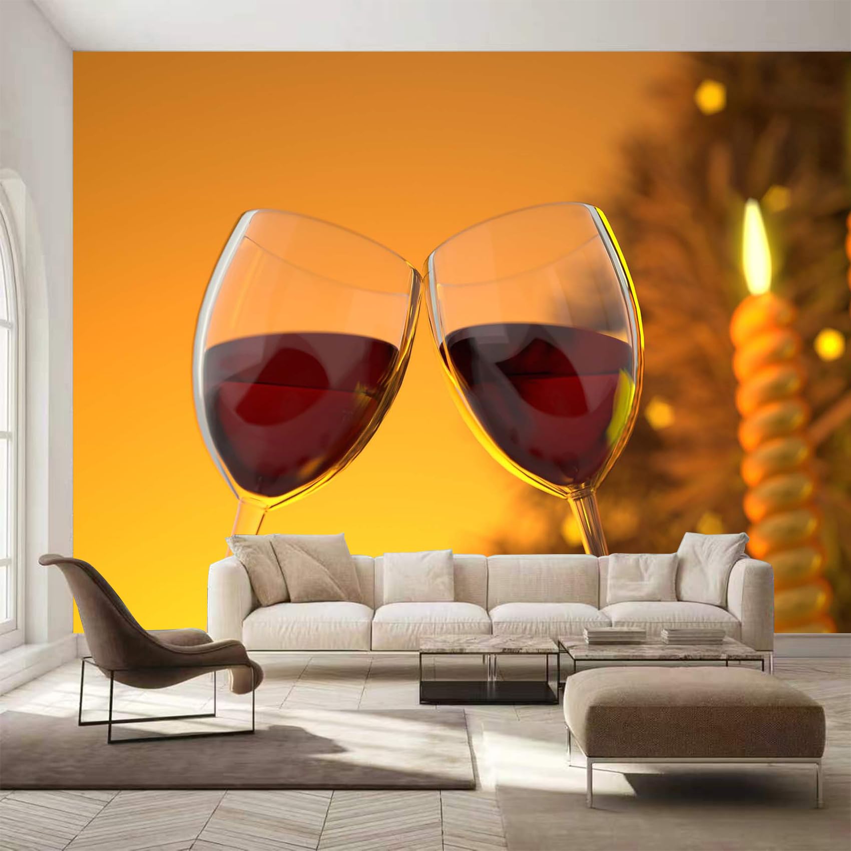 Große Vlies Fototapete Romantisches Weinglas 250x175 cm 3D Effekt Rotwein und Kerzen Wandtapete Vliestapete für Schlafzimmer Moderne Wandgestaltung Poster 3056o