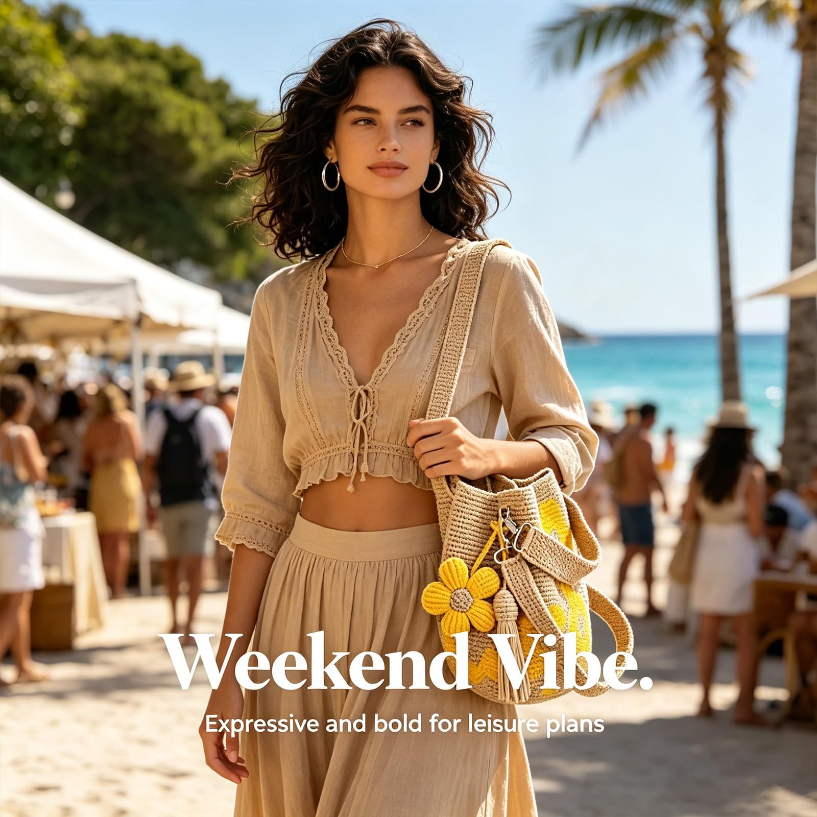 Bolso Crochet Mujer - Bolso Tote de Flores Tejido a Mano - Bolso Mujer Verano - Bolso de Playa Mujer para Vacaciones Viajes y Picnic