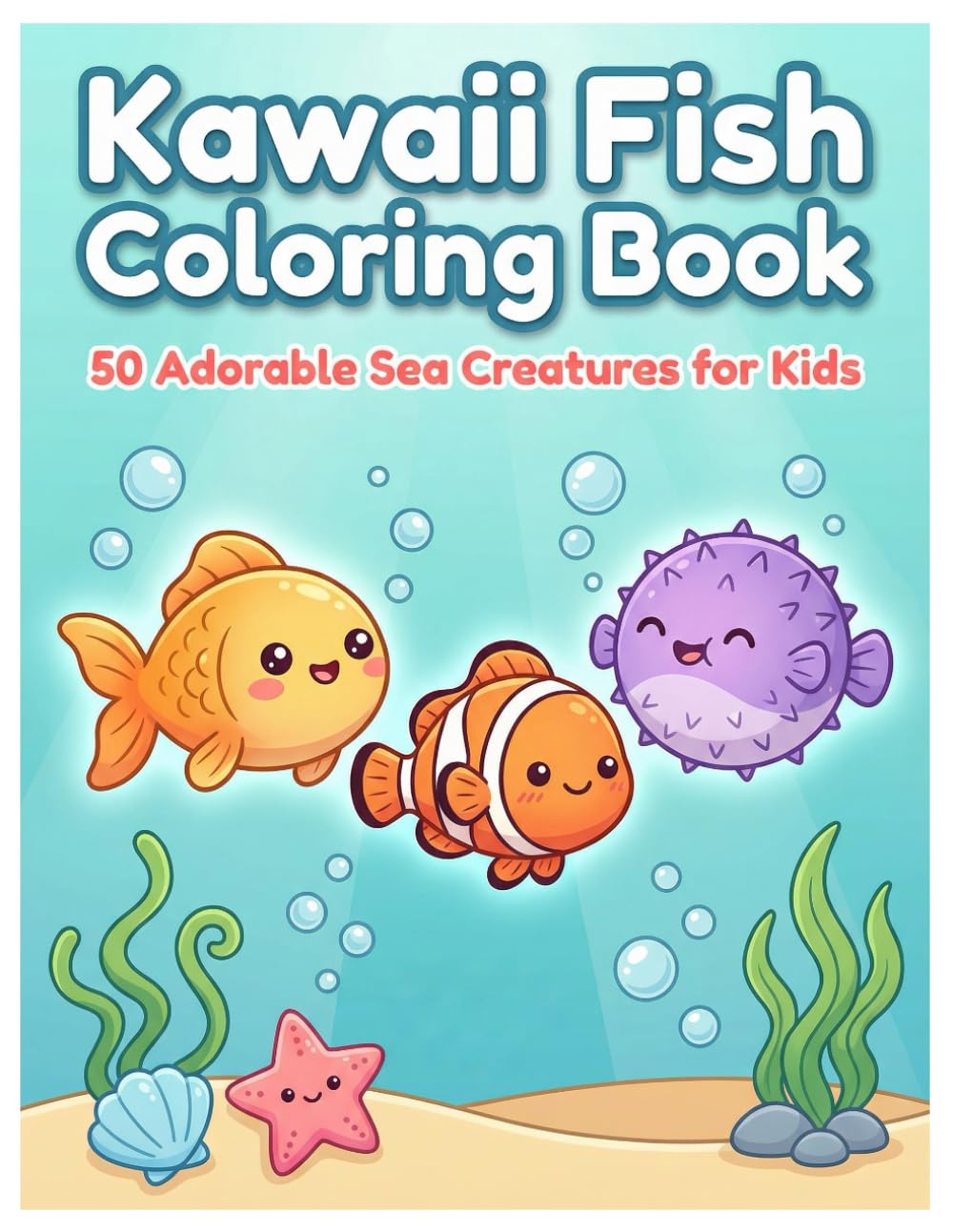 Kawaii Fish Coloring Book: 50 Adorable Sea Creatures for Kids: Adorable Sea Creature Illustrations for Creativity and Fun