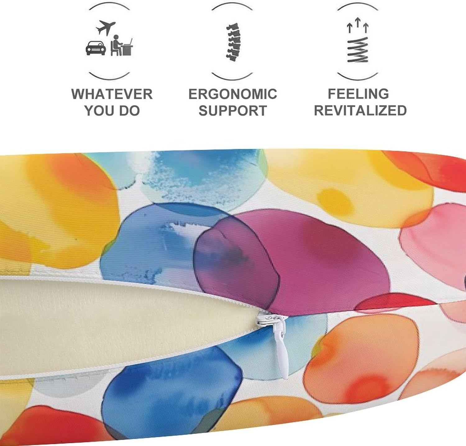 Watercolor Colourful Spot Funny Travel Pillow U Shaped Memory Foam Neck Pillows Portable for Flight Car Home Office