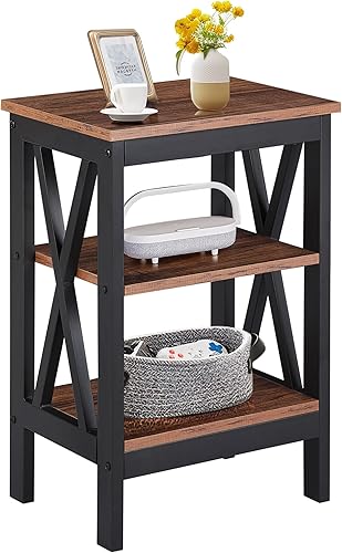 VECELO Mesa auxiliar, mesita de noche, mesas auxiliares de sala de estar de 24 pulgadas de alto, mesitas de noche reforzadas con diseño X, mesa