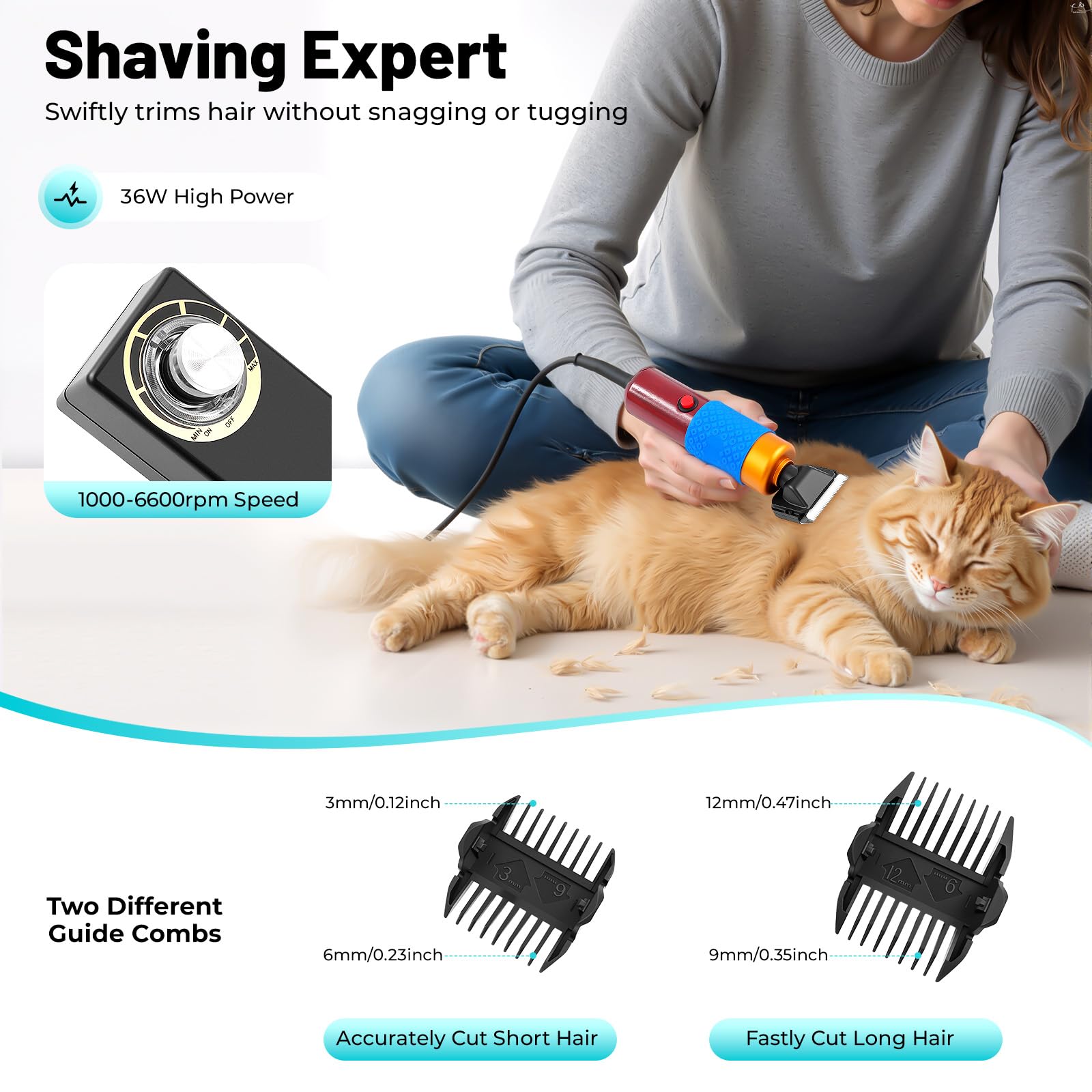 Tosatrice professionale per cani, 200 W, con cavo da 3 m, silenziosa, 60 dB, per cani e gatti, forbici elettriche per pecore con regolatore di velocità, 1000-6600 giri/min, per barboncini, cavalli