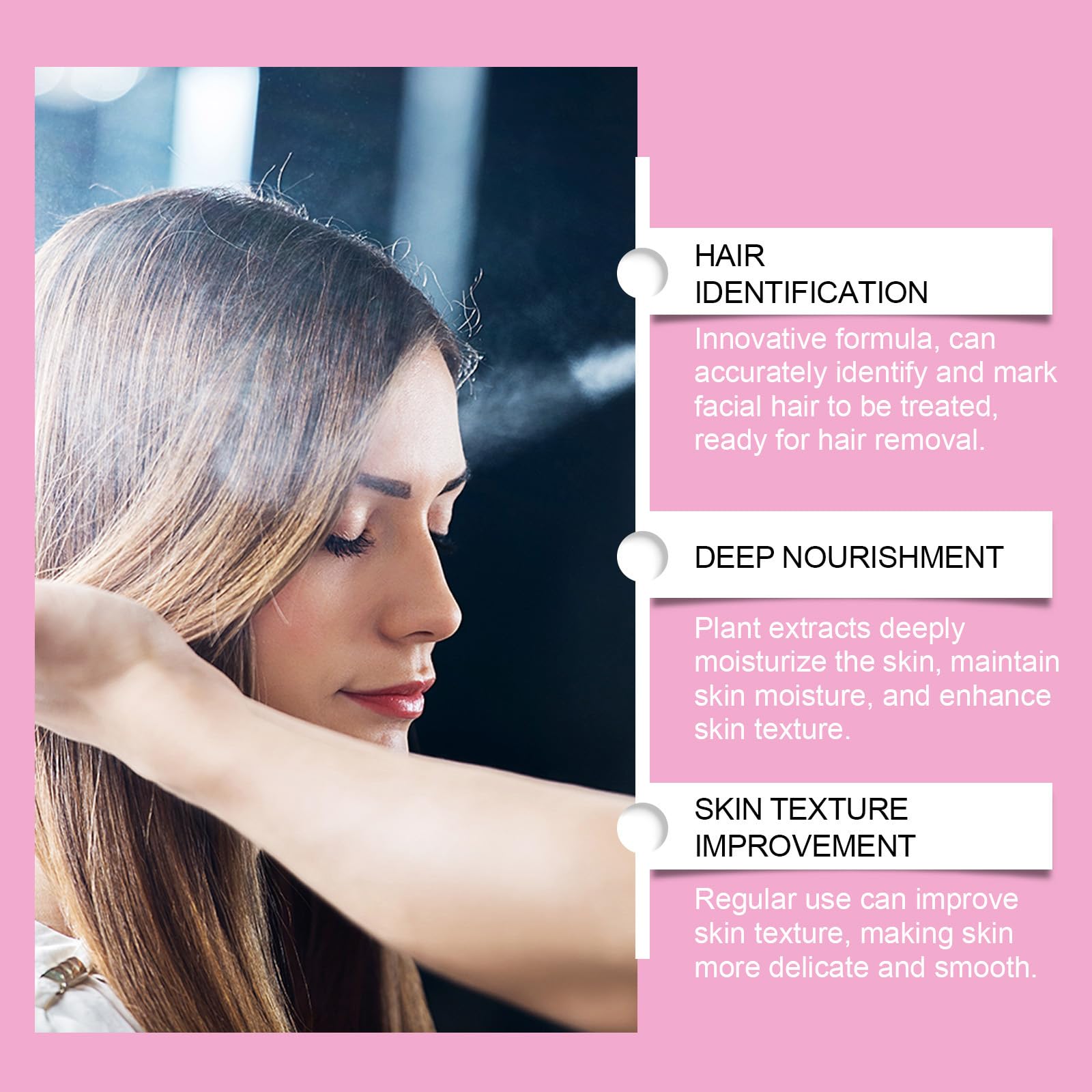 Hair Identifier Spray, Identyfikacja Włosów Do Oczyszczania Twarzy, 100 Ml, Szybkie Depilacja, Hamuje Wzrost Włosów, Odpowiedni Do Wszystkich Typów Skóry - Różowy